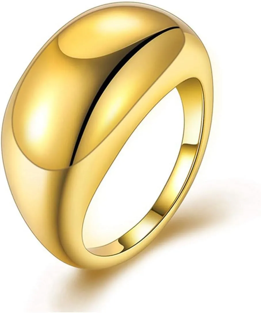 14K Gold Chunky Ring for Women Stackable Bands Round Dome Ring Hypoallergenic Gold rings Trendy Jewelry for Women