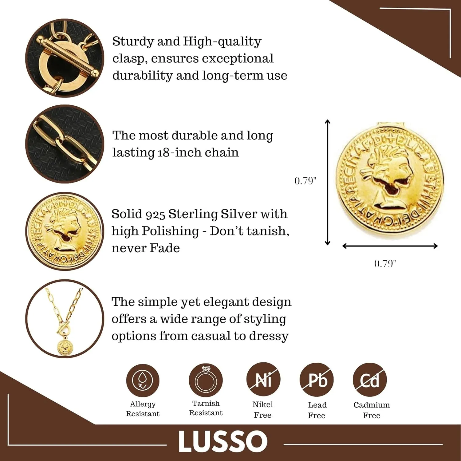 14K Yellow Gold Coin Toggle Necklace - 925 Sterling Silver Toggle Necklace for Women - Coin Toggle Necklaces Women - Minimalist Toggle Choker Necklace with Chain for Women