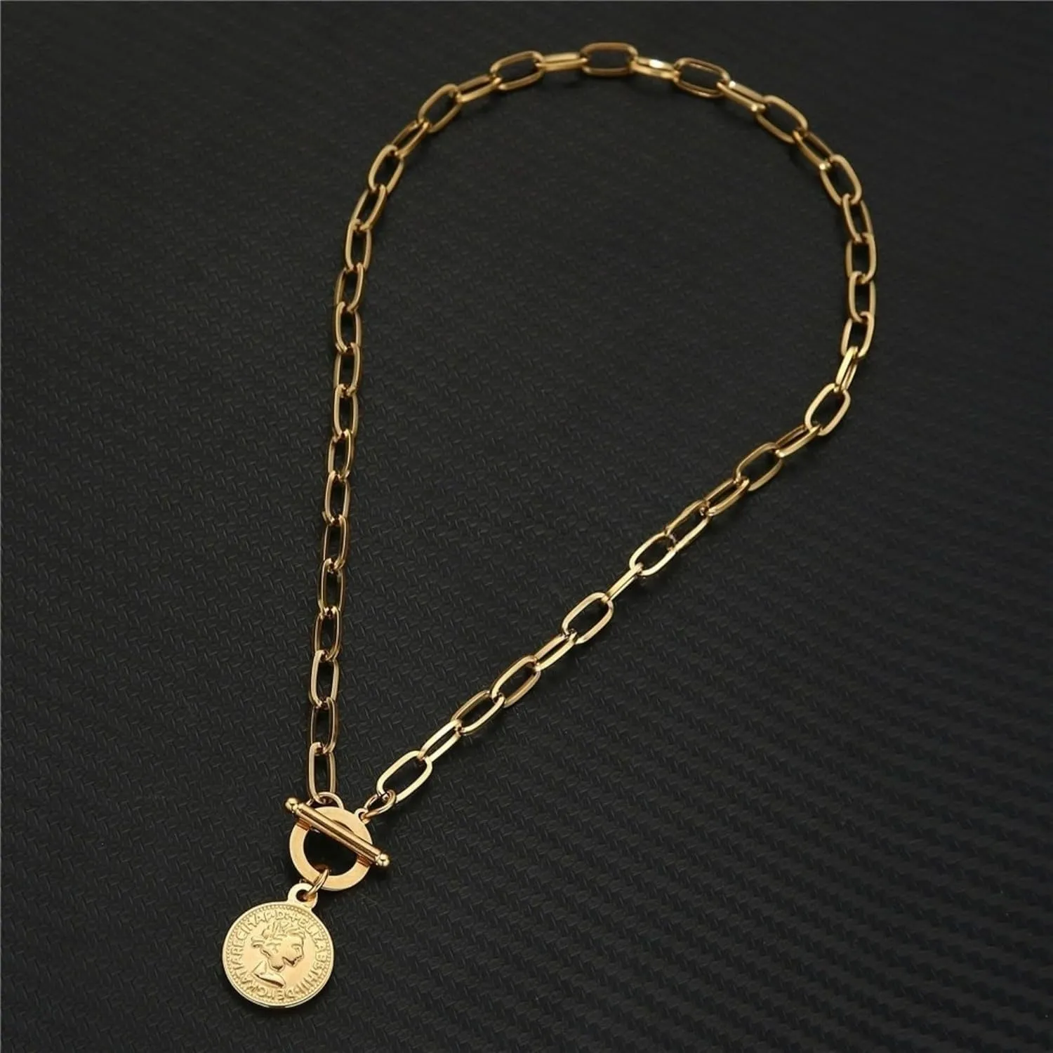 14K Yellow Gold Coin Toggle Necklace - 925 Sterling Silver Toggle Necklace for Women - Coin Toggle Necklaces Women - Minimalist Toggle Choker Necklace with Chain for Women