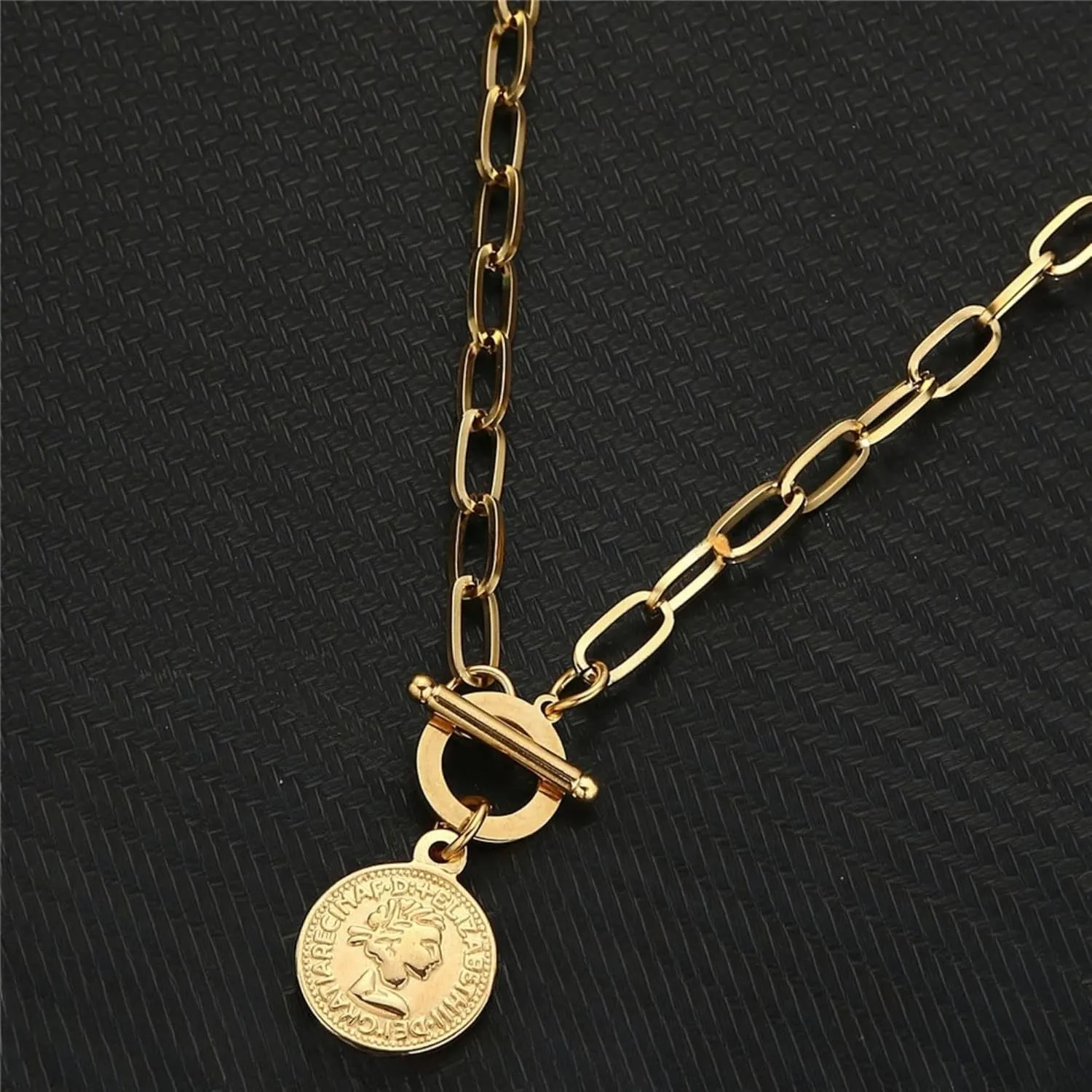 14K Yellow Gold Coin Toggle Necklace - 925 Sterling Silver Toggle Necklace for Women - Coin Toggle Necklaces Women - Minimalist Toggle Choker Necklace with Chain for Women
