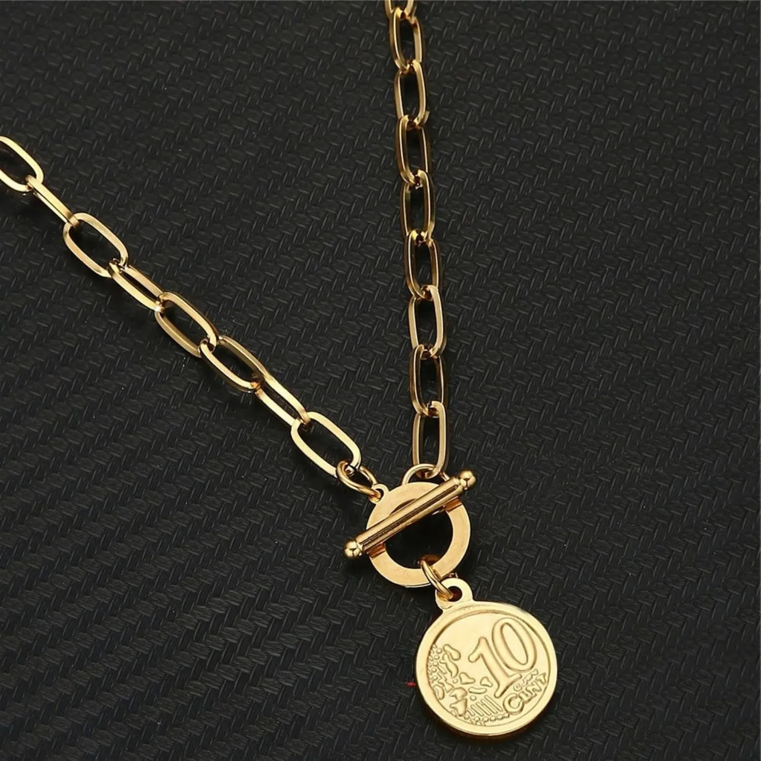 14K Yellow Gold Coin Toggle Necklace - 925 Sterling Silver Toggle Necklace for Women - Coin Toggle Necklaces Women - Minimalist Toggle Choker Necklace with Chain for Women