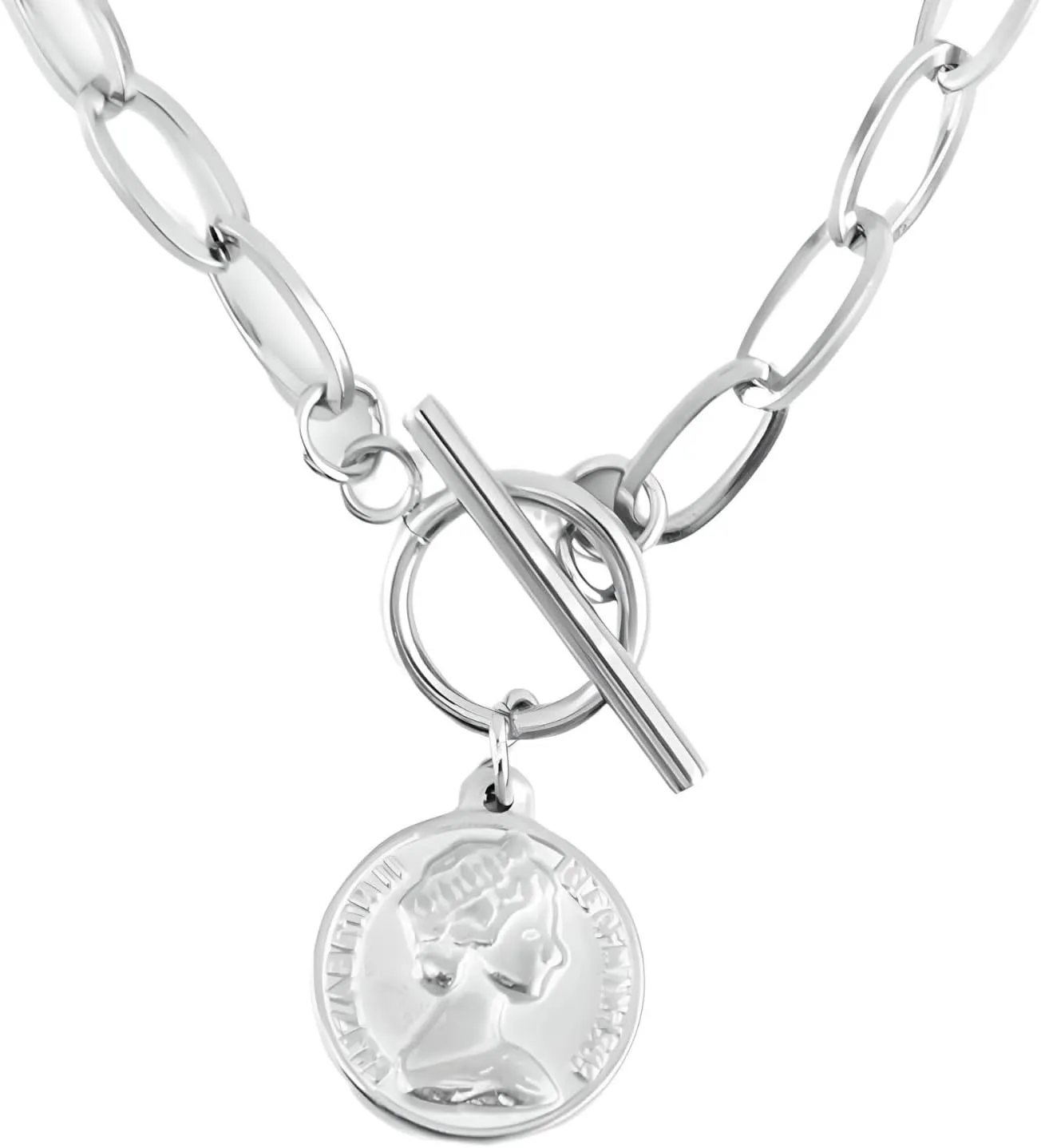 14K Yellow Gold Coin Toggle Necklace - 925 Sterling Silver Toggle Necklace for Women - Coin Toggle Necklaces Women - Minimalist Toggle Choker Necklace with Chain for Women