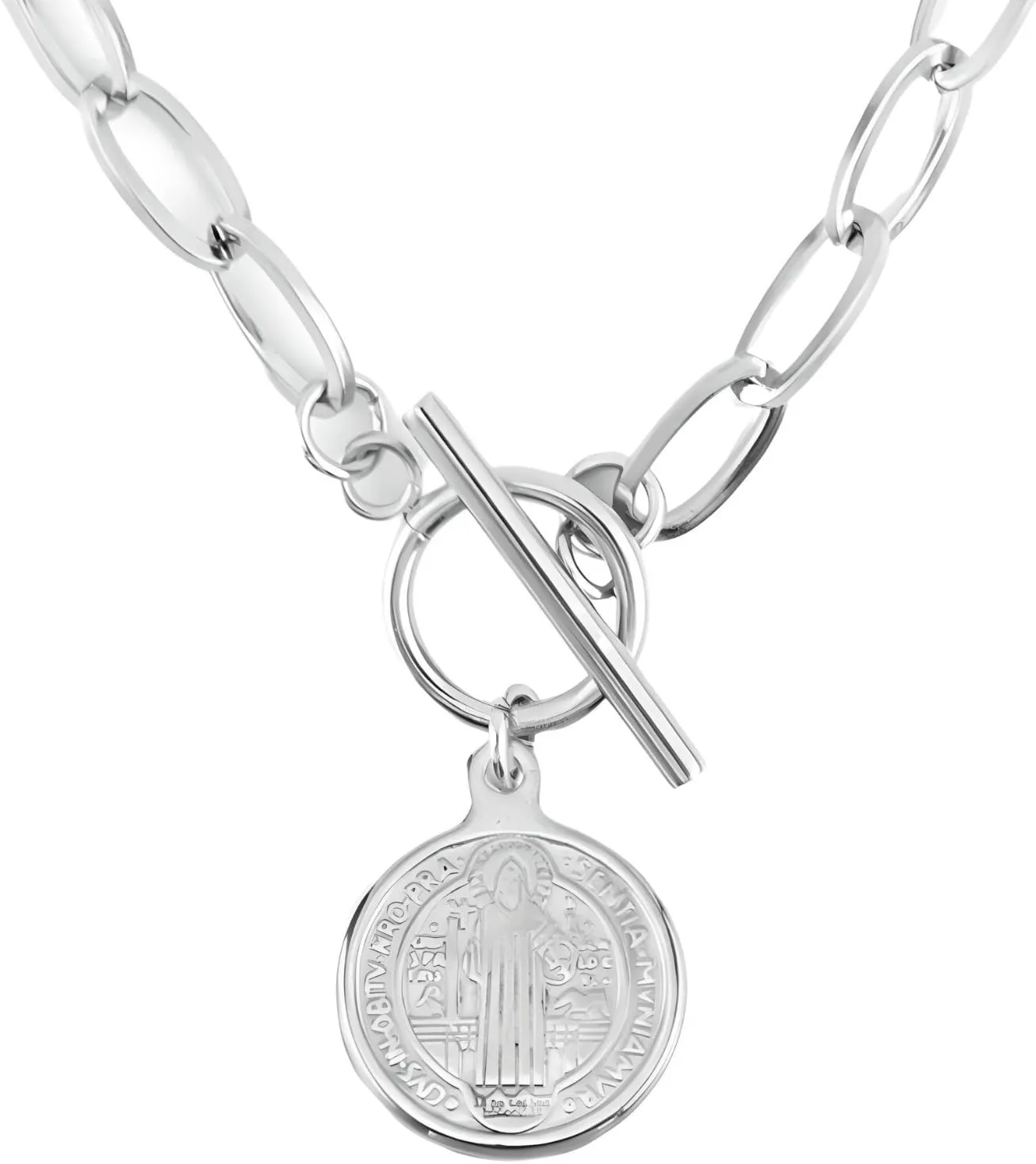 14K Yellow Gold Saint Coin Toggle Necklace - Sterling Silver Toggle Choker for Women - Minimalist Coin Necklace
