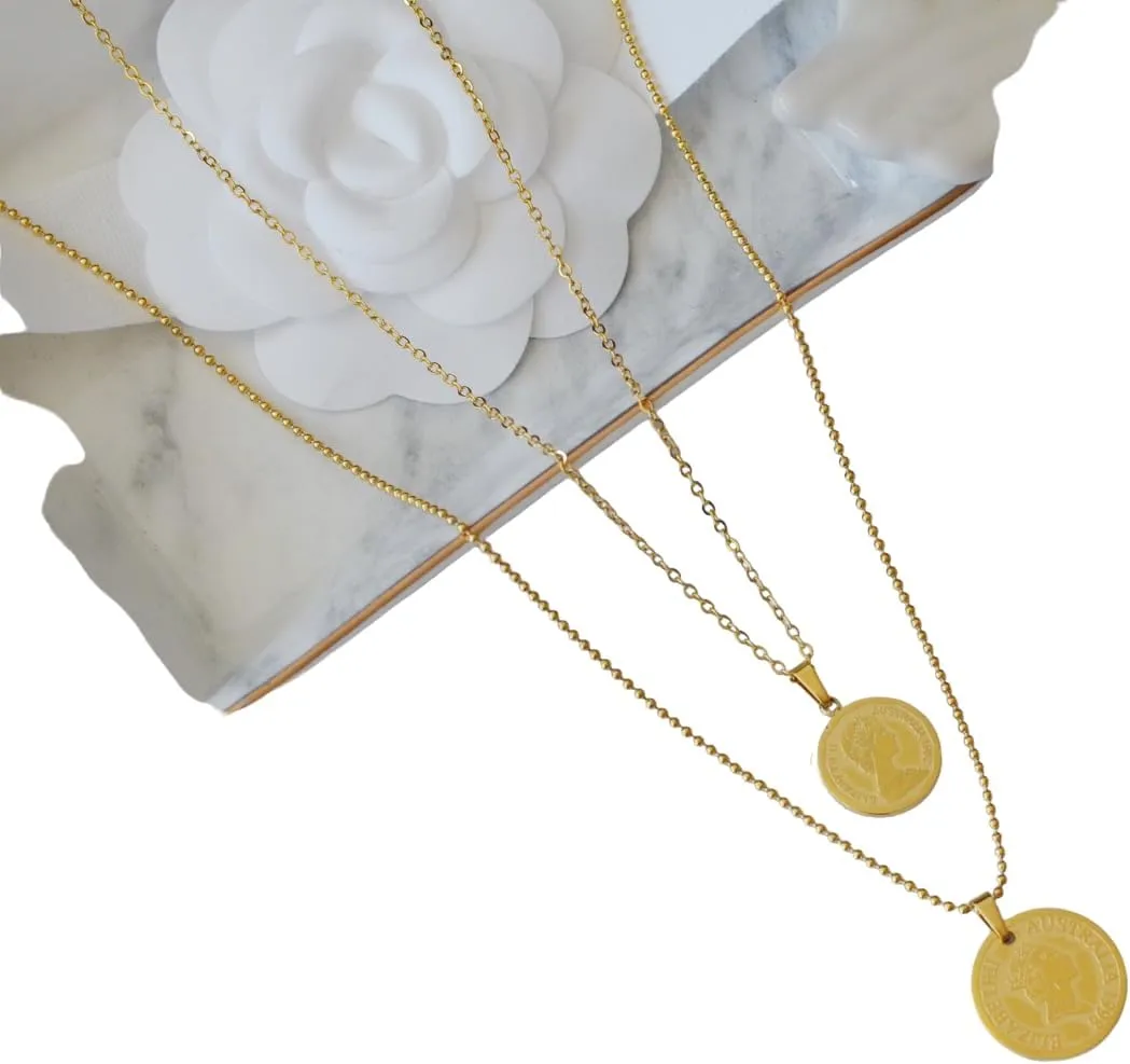 18K Gold Coin Necklace, Choker Set, Minimalist Style, link necklaces for women, Never Tarnis