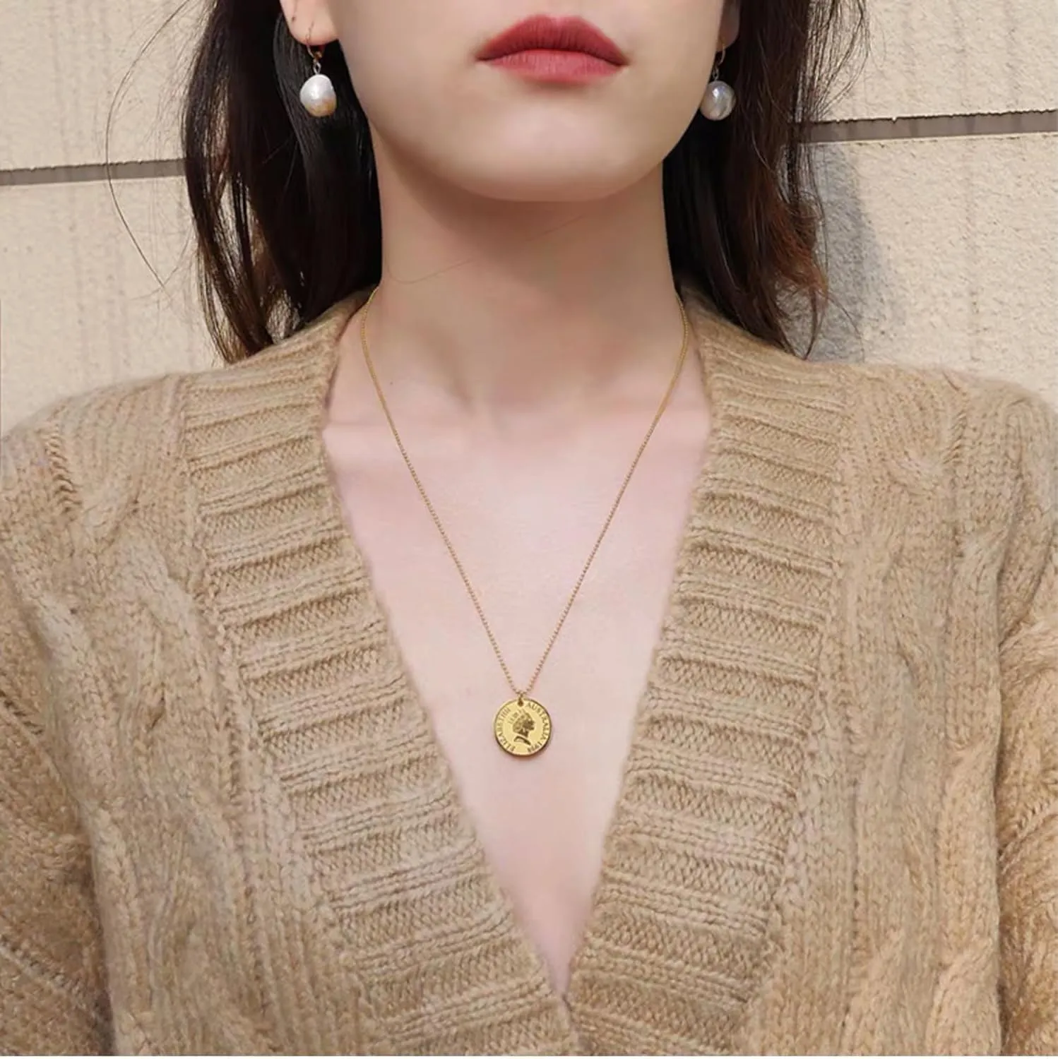 18K Gold Coin Necklace, Choker Set, Minimalist Style, link necklaces for women, Never Tarnis