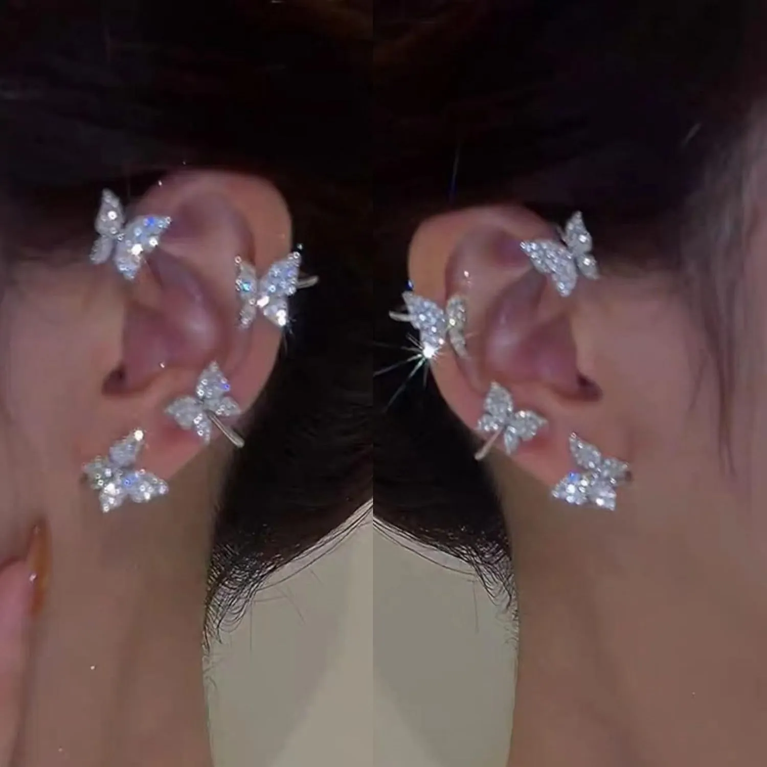 2PCS Butterfly Tassel Zircon Earrings and Ear Cuffs - No Piercing Flower Climber Wrap Around Earrings - Fairy Ear Clip Jewelry Gifts