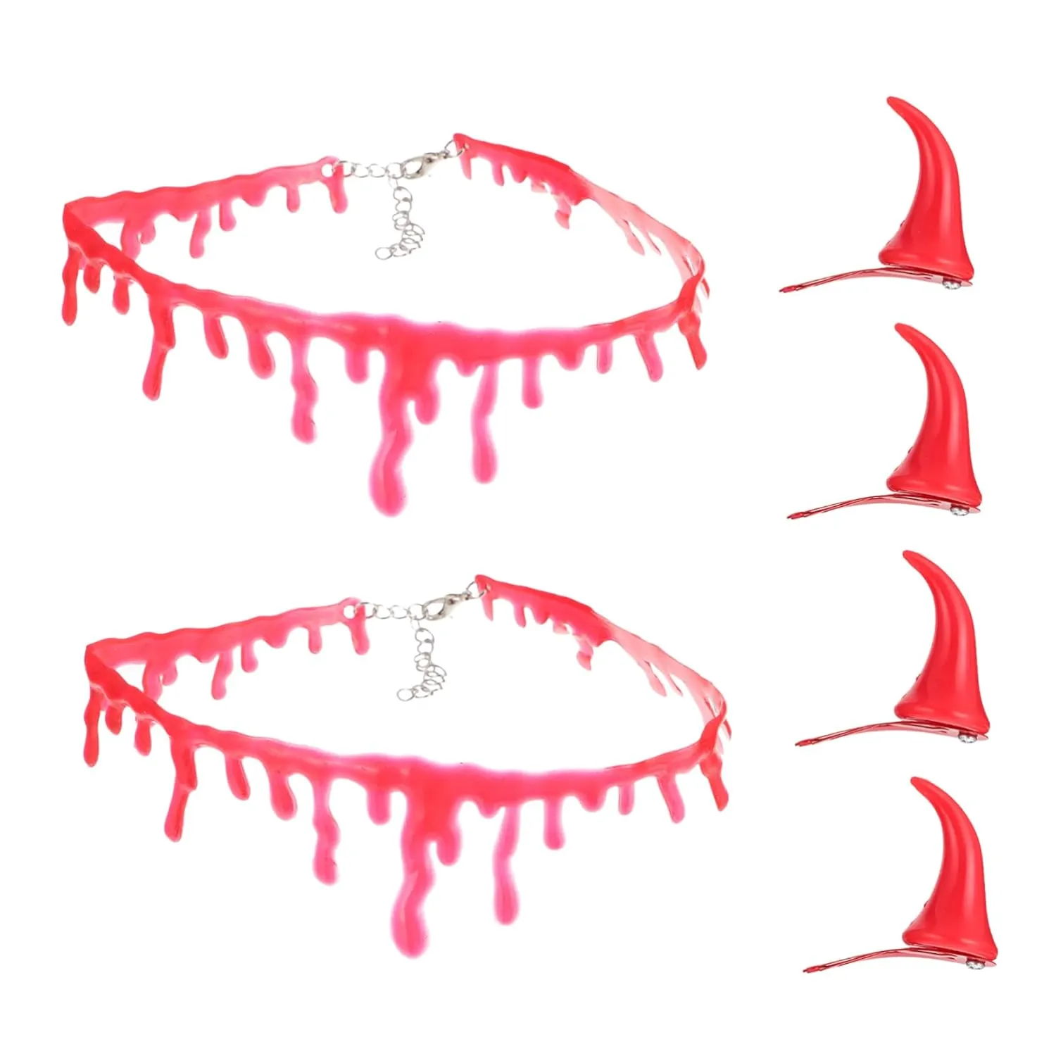 2sets Devil Horn Hair Clips Necklace Unique Halloween Costume Accessories for Boys and Girls Safe Material Easy to Wear for Parties and Celebrations
