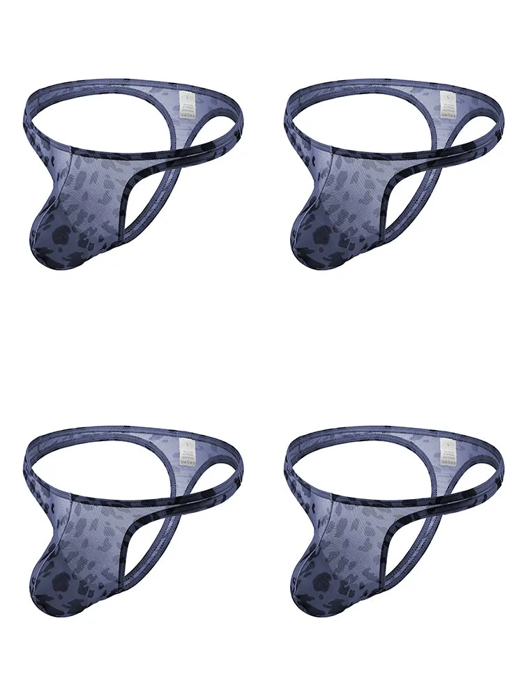 4 Pack Leopard Print See-through Mesh Thongs