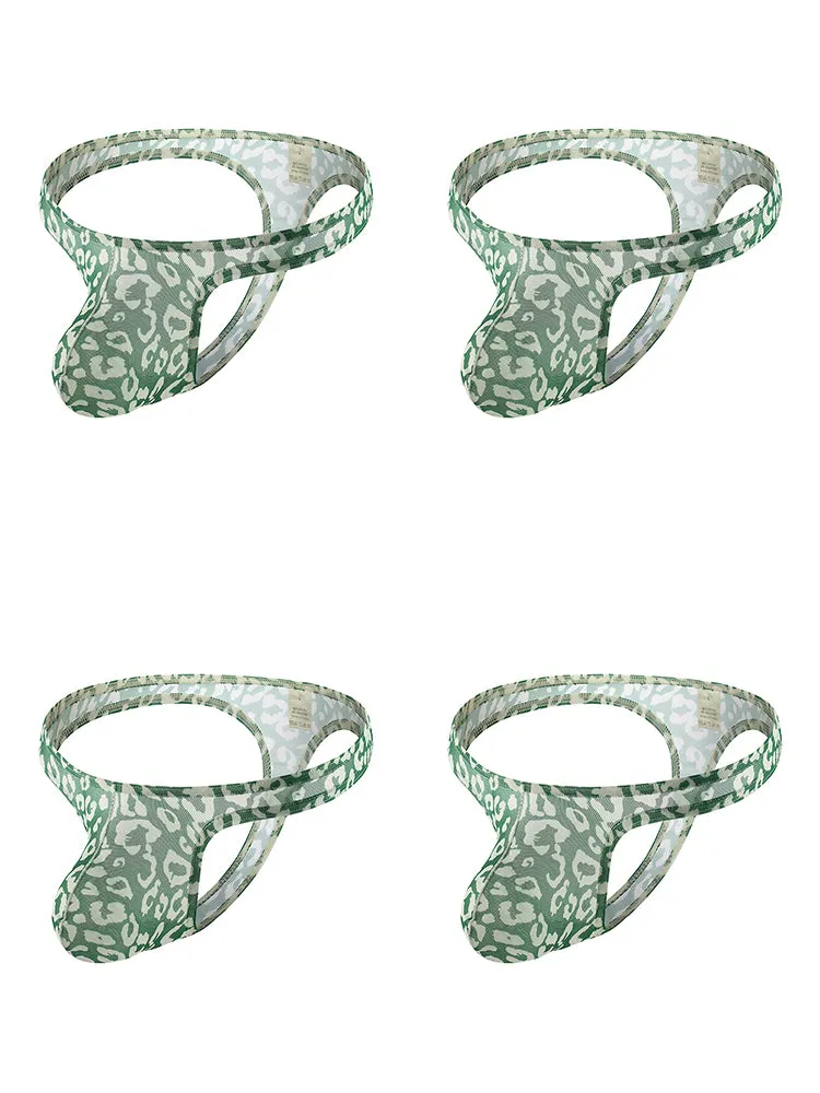 4 Pack Leopard Print See-through Mesh Thongs