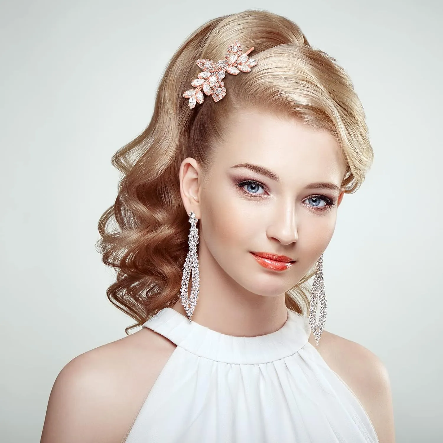 4 Pieces Leaf Pearl Crystal Hair Clips Elegant Bridal Hairpins and Barrettes for Women Girls (Rose Gold, Rhinestone Style)