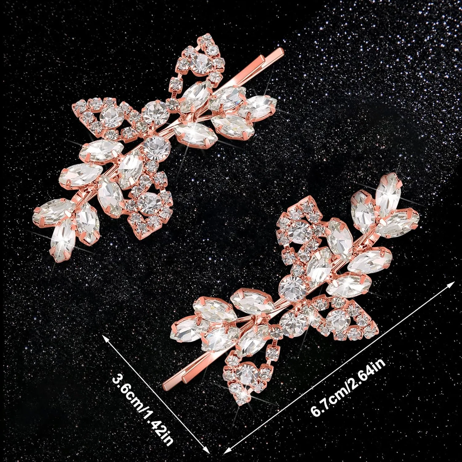 4 Pieces Leaf Pearl Crystal Hair Clips Elegant Bridal Hairpins and Barrettes for Women Girls (Rose Gold, Rhinestone Style)