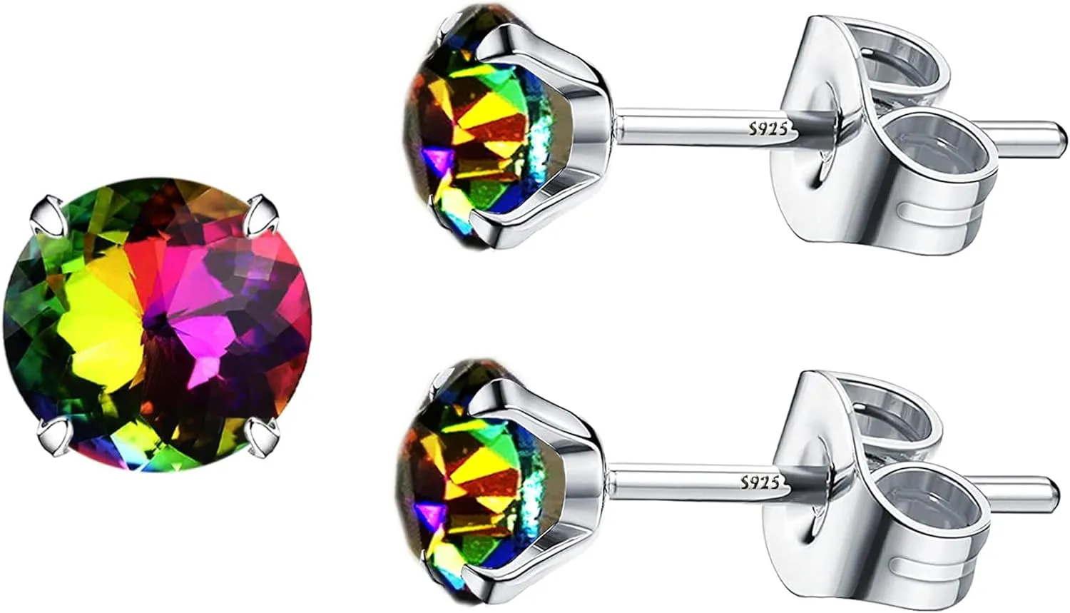 4mm Sunnyshopday Pure Brilliance Iridescent Crystal Stud Earrings For Women  Solid 18K Gold Post And 925 Sterling Silver  Premium Quality Faux Diamond Stud CZ Stud Earrings