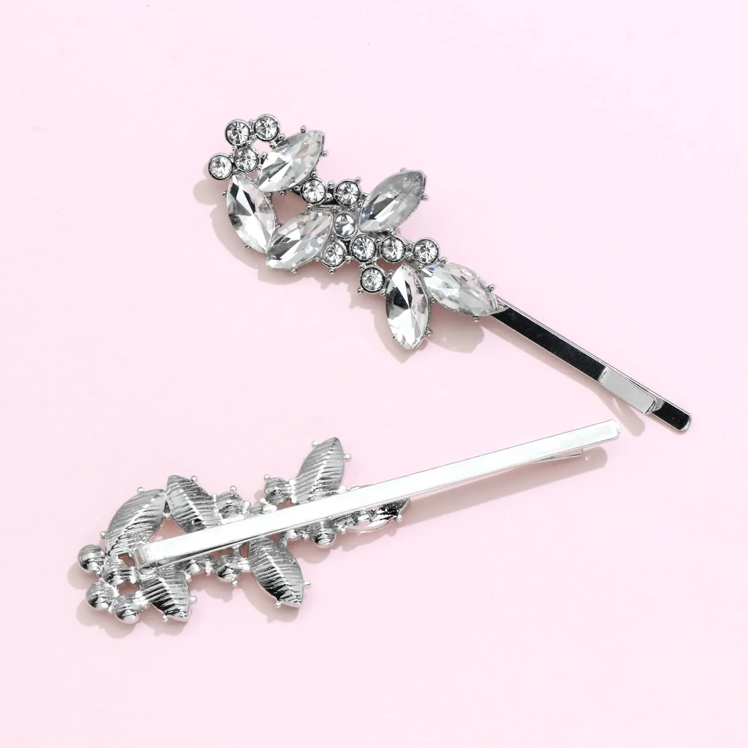 4Pcs Rhinestone Hair Clips,Bridal Hairpins,2 styles French Hairpins,Leaf Shape Barrettes for Women,Girls for Parties,Wedding