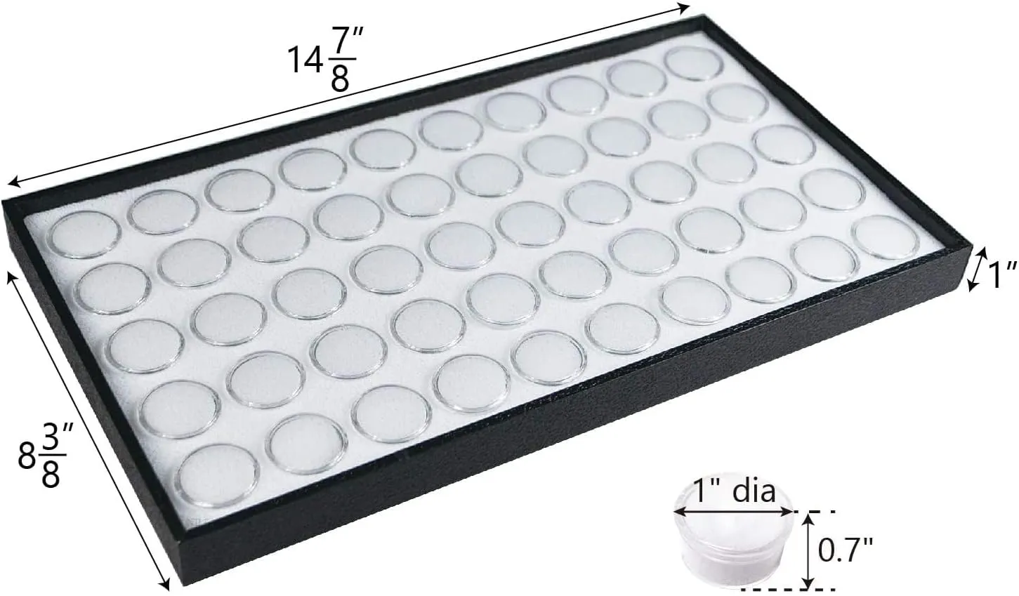 50 White Foam Gem with Stackable Tray for Gemstones, Watch Parts, Jewelry Findings Storage Organizer. Free Jewelry Polishing Cloth