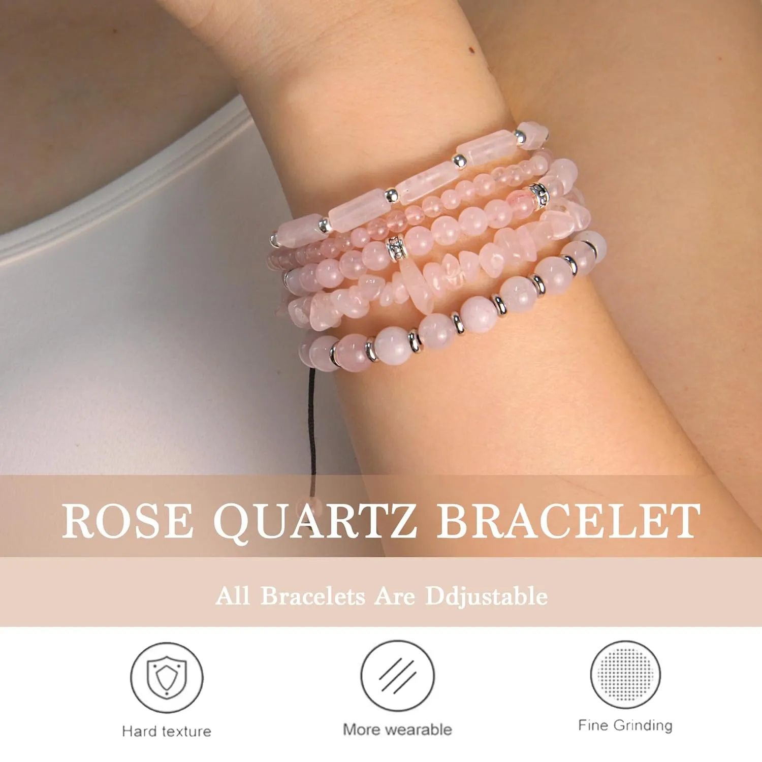 5Pcs Rose Quartz Bracelet Handmade Stretch Bracelets For Women Beaded Bracelets Healing Crystals Bracelet Set Jewelry Gift