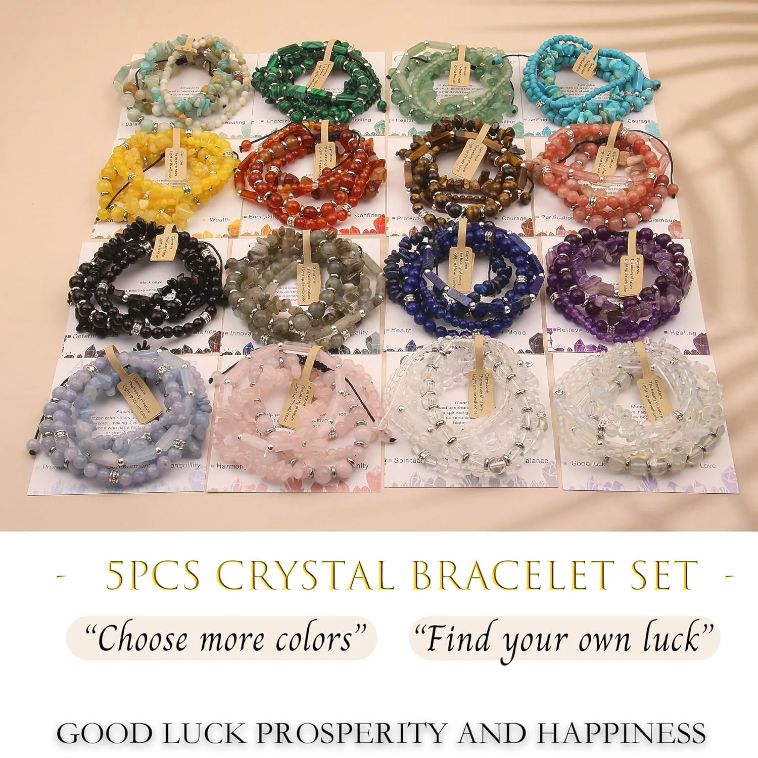 5Pcs Rose Quartz Bracelet Handmade Stretch Bracelets For Women Beaded Bracelets Healing Crystals Bracelet Set Jewelry Gift