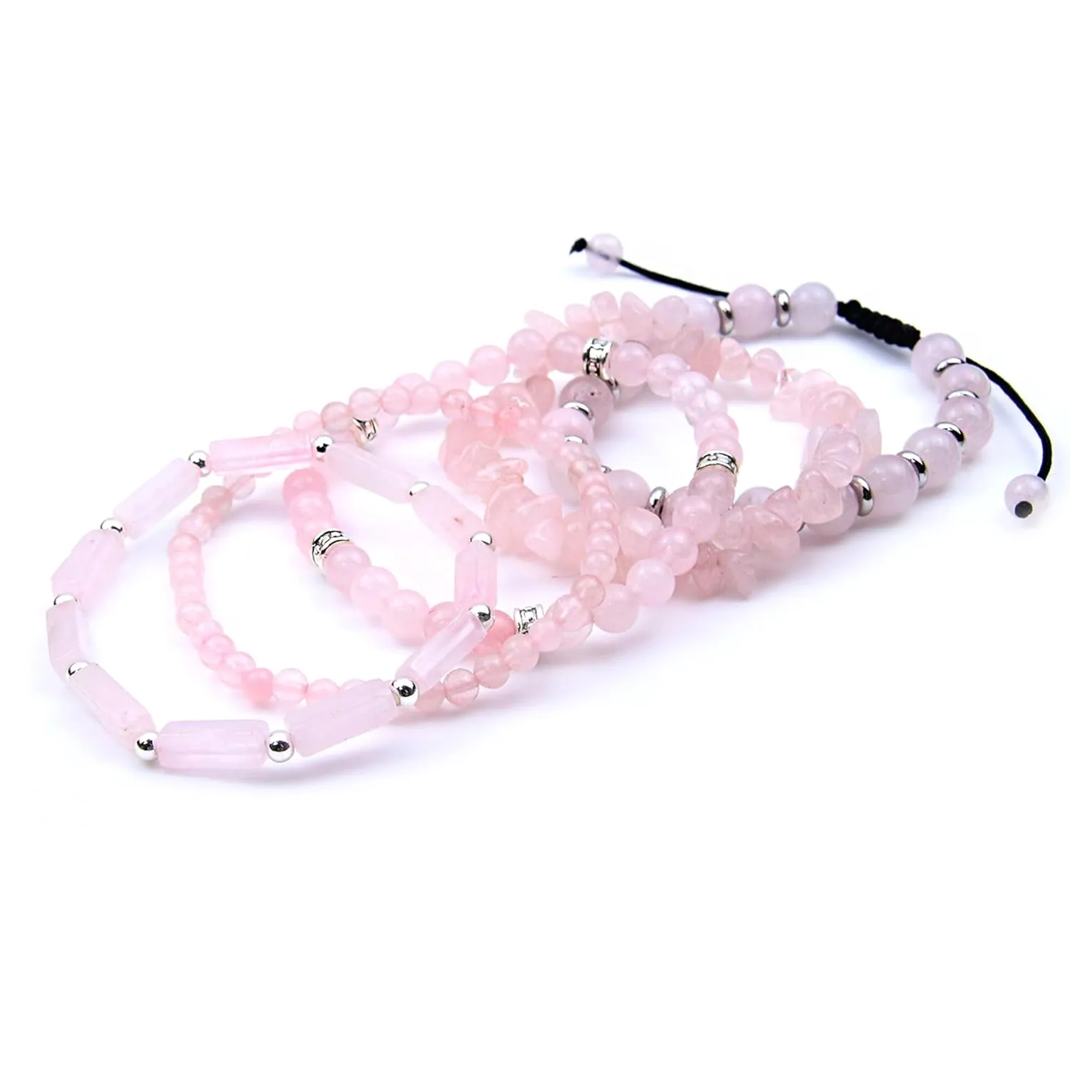 5Pcs Rose Quartz Bracelet Handmade Stretch Bracelets For Women Beaded Bracelets Healing Crystals Bracelet Set Jewelry Gift
