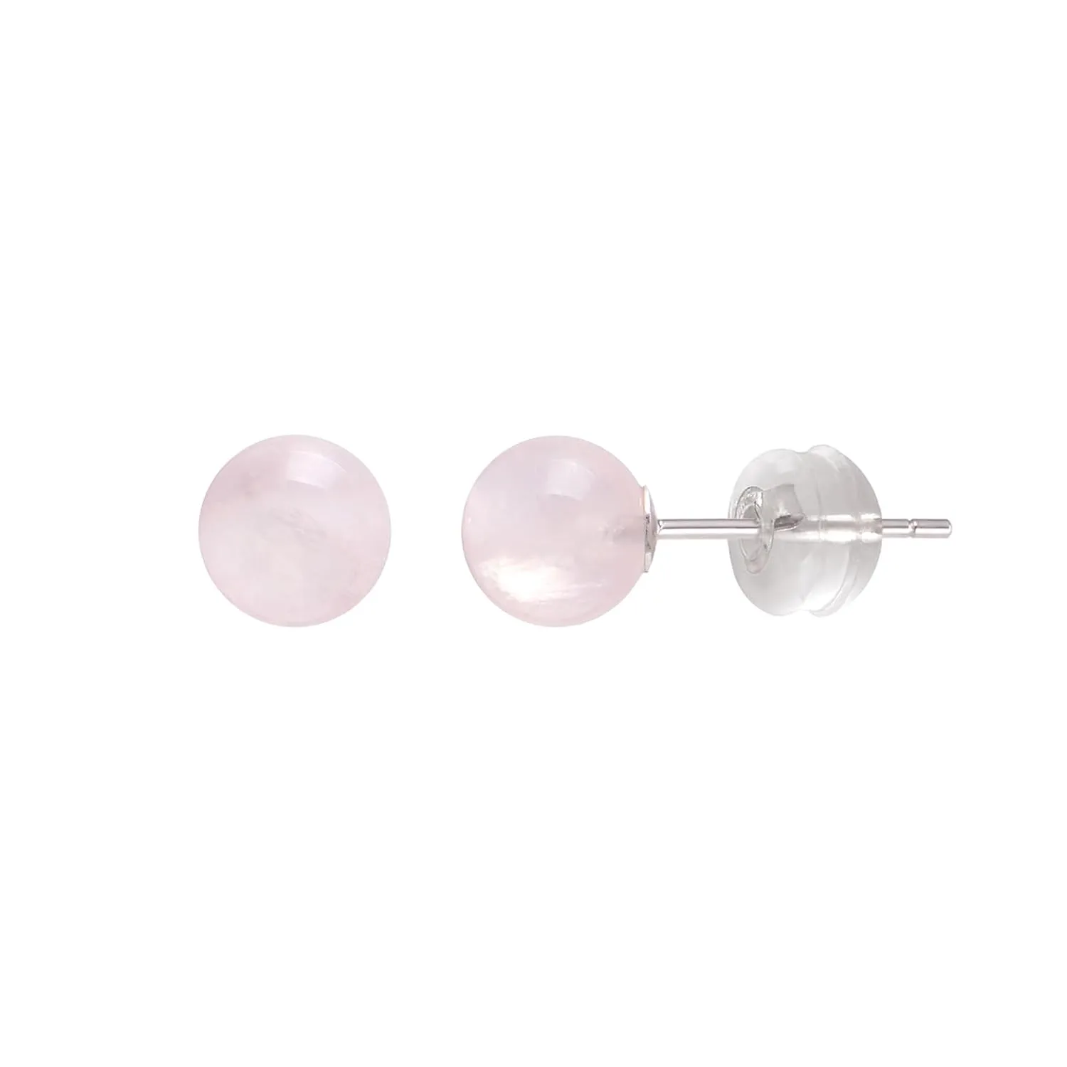 6 MM Rose Quartz Ball Sterling Silver Earring Studs for Women