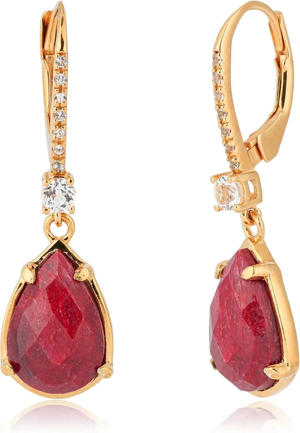 6.5 Carats Pear Shape Gemstone Dangle Earrings for Women with 18k Gold over Sterling Silver | Gold Statement Leverback Birthstone Earrings by MAX   STONE