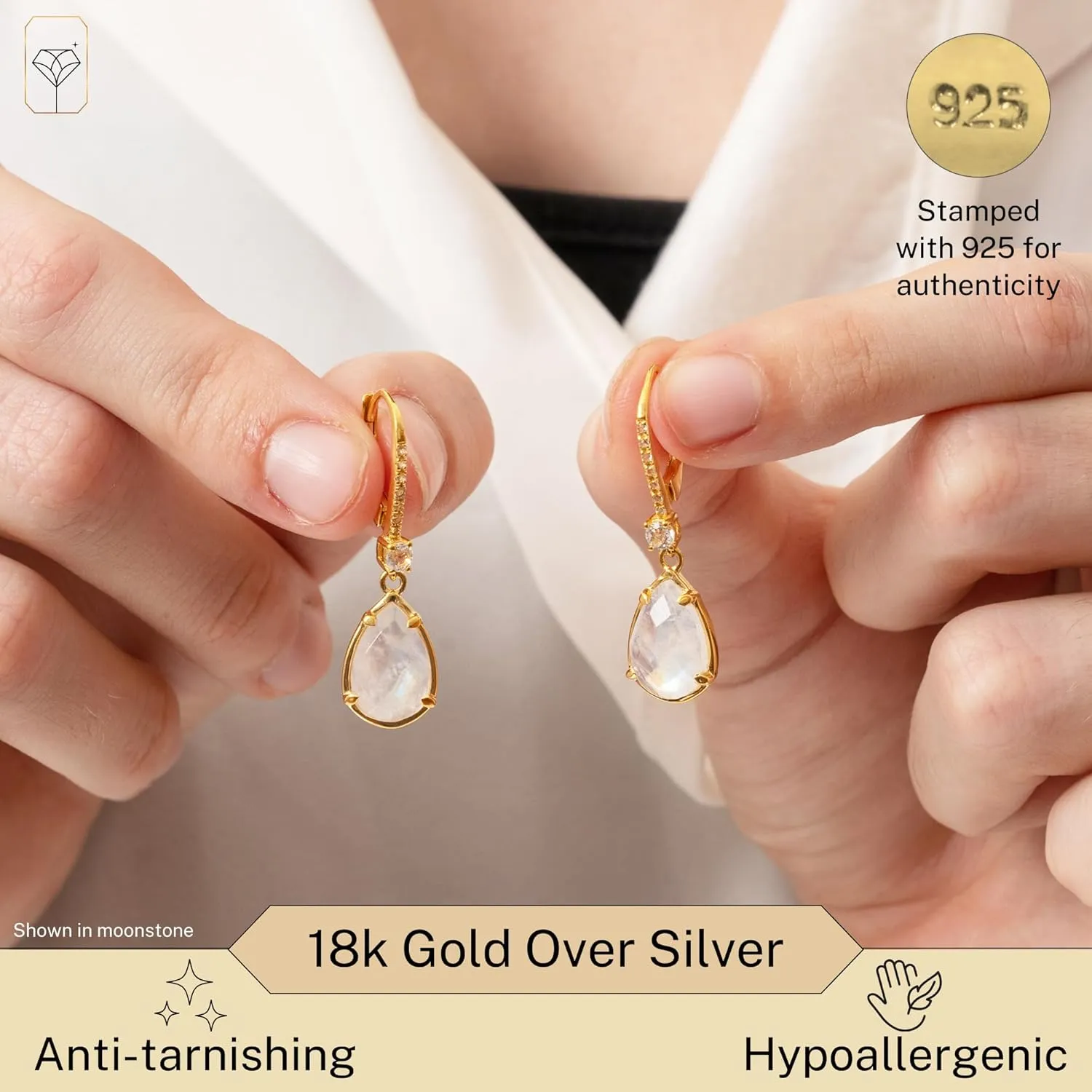 6.5 Carats Pear Shape Gemstone Dangle Earrings for Women with 18k Gold over Sterling Silver | Gold Statement Leverback Birthstone Earrings by MAX   STONE