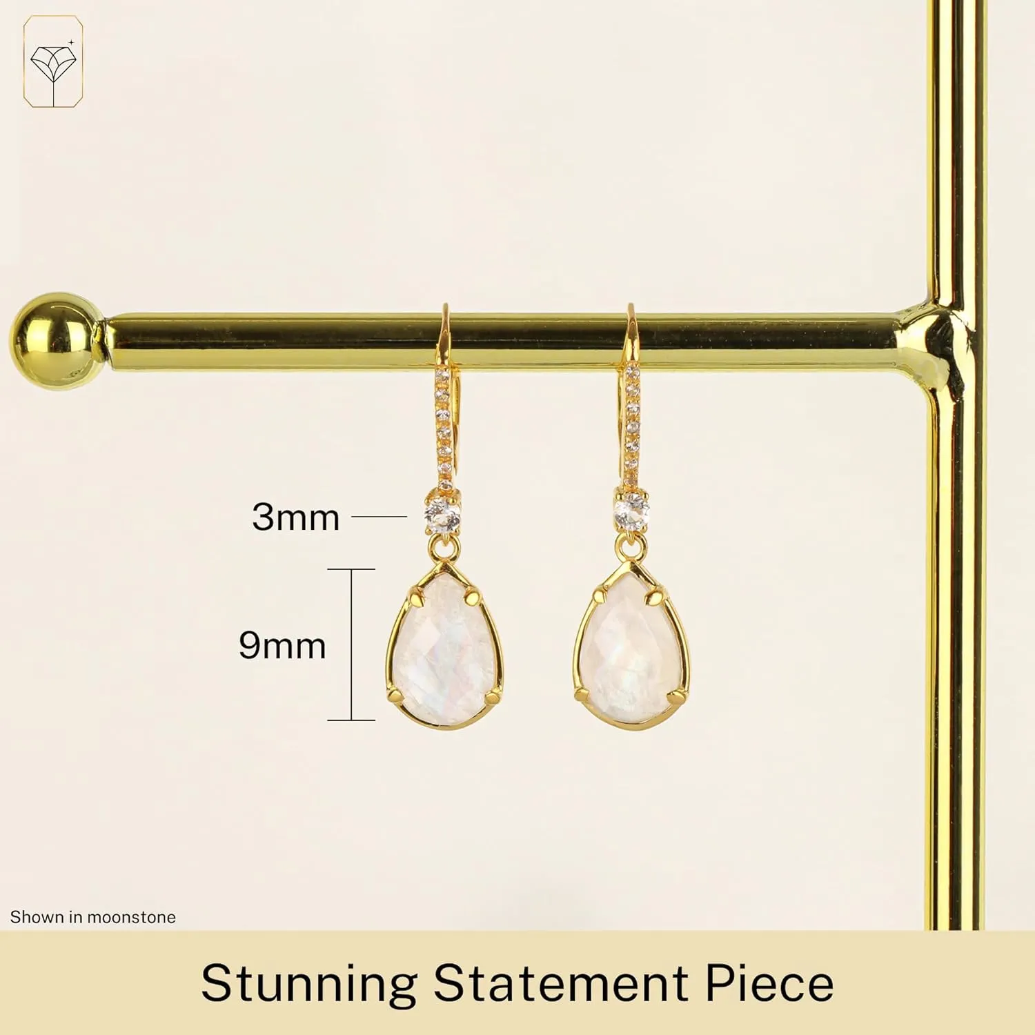 6.5 Carats Pear Shape Gemstone Dangle Earrings for Women with 18k Gold over Sterling Silver | Gold Statement Leverback Birthstone Earrings by MAX   STONE