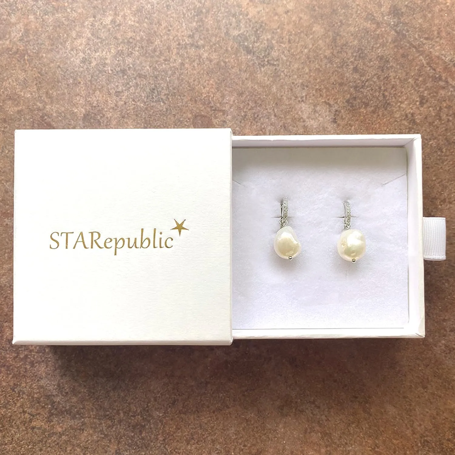925 Sterling Silver Bohemian Zircon Baroque Pearl Huggie Hoop Drop Earrings