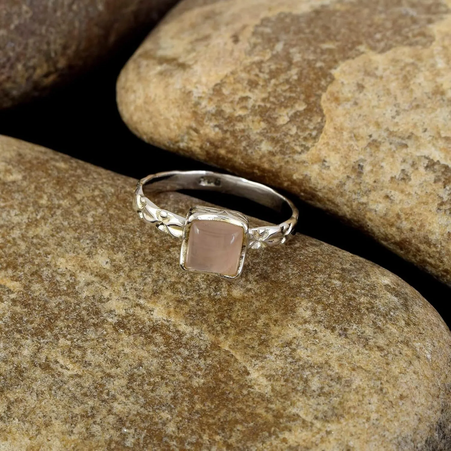 925 Sterling Silver Ring For Womens Natural Rose Quartz Ring Sterling Silver Engagement Ring Bezel Set Gemstone Ring