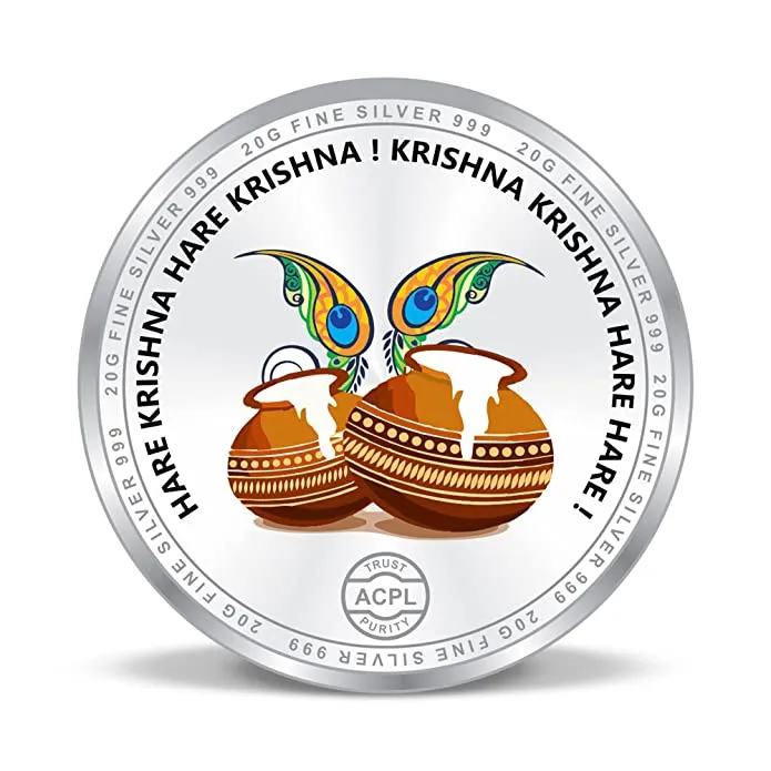 999 Pure Silver Krishna 20 Grams Coin (Design 50)