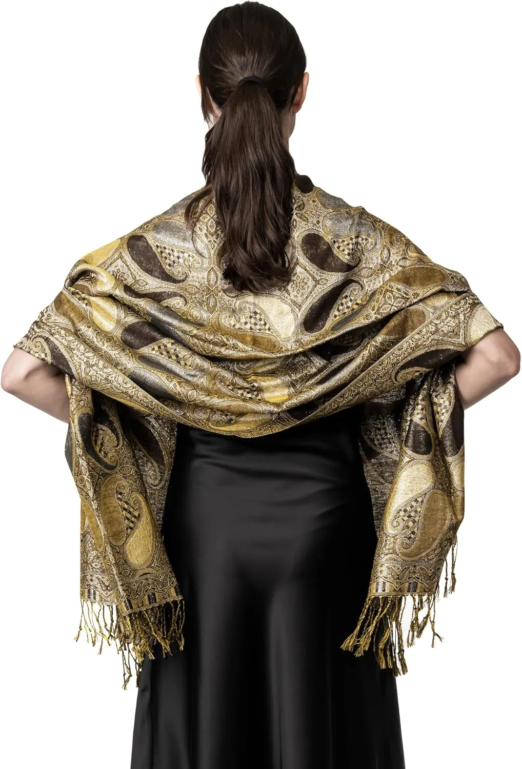 Achillea Womens Paisley Pattern Sparkling Metallic Pashmina Shawl Wrap Scarf Stole