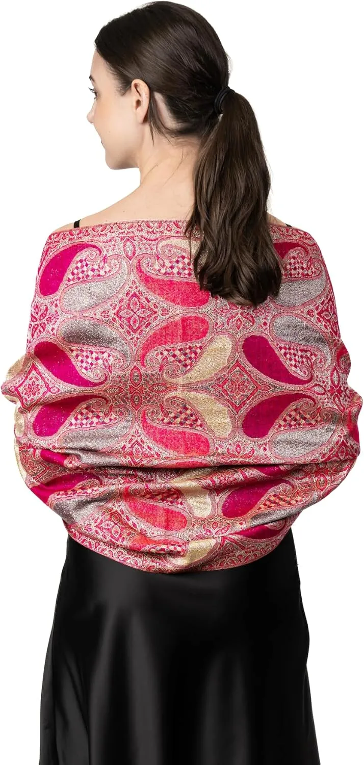 Achillea Womens Paisley Pattern Sparkling Metallic Pashmina Shawl Wrap Scarf Stole