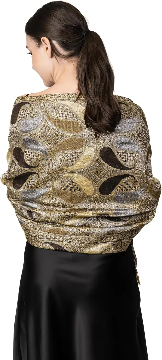 Achillea Womens Paisley Pattern Sparkling Metallic Pashmina Shawl Wrap Scarf Stole