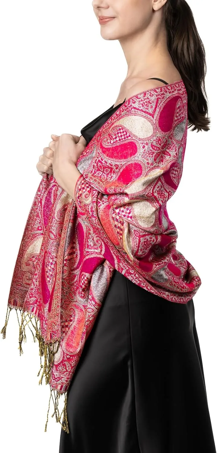 Achillea Womens Paisley Pattern Sparkling Metallic Pashmina Shawl Wrap Scarf Stole