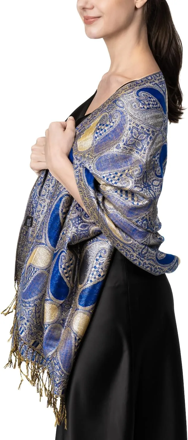 Achillea Womens Paisley Pattern Sparkling Metallic Pashmina Shawl Wrap Scarf Stole