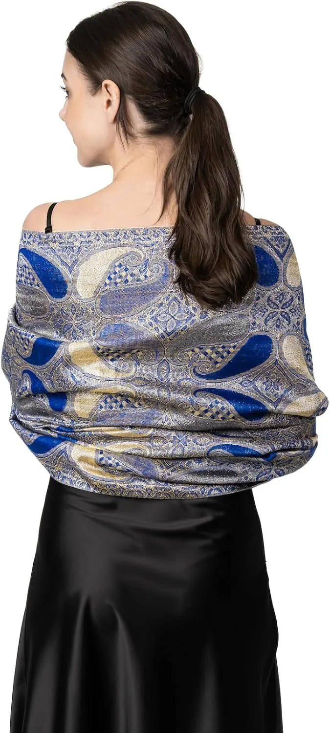 Achillea Womens Paisley Pattern Sparkling Metallic Pashmina Shawl Wrap Scarf Stole