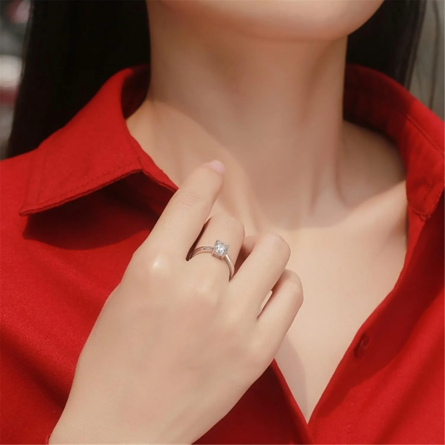 Aienid Forever Ring Engagement Rings White Gold 9K Au375/Au585 Size Round-Shape 6.5mm Moissanite Stackable for Women Wedding