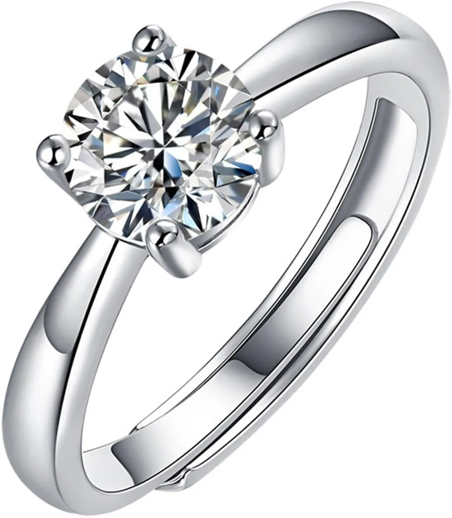 Aienid Forever Ring Engagement Rings White Gold 9K Au375/Au585 Size Round-Shape 6.5mm Moissanite Stackable for Women Wedding
