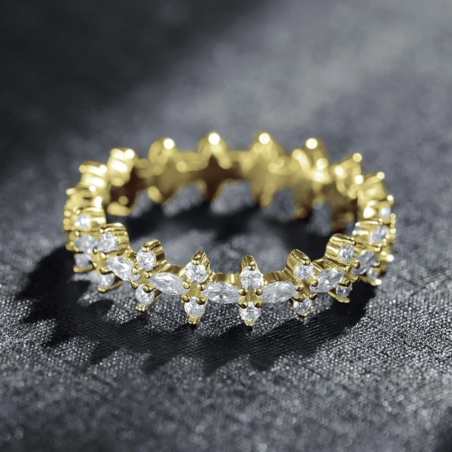Aienid Gem Rings Engagement Ring Yellow Gold 9K Au375/Au585 Size White Marquise-Shape Moissanite Stackable for Women Wedding