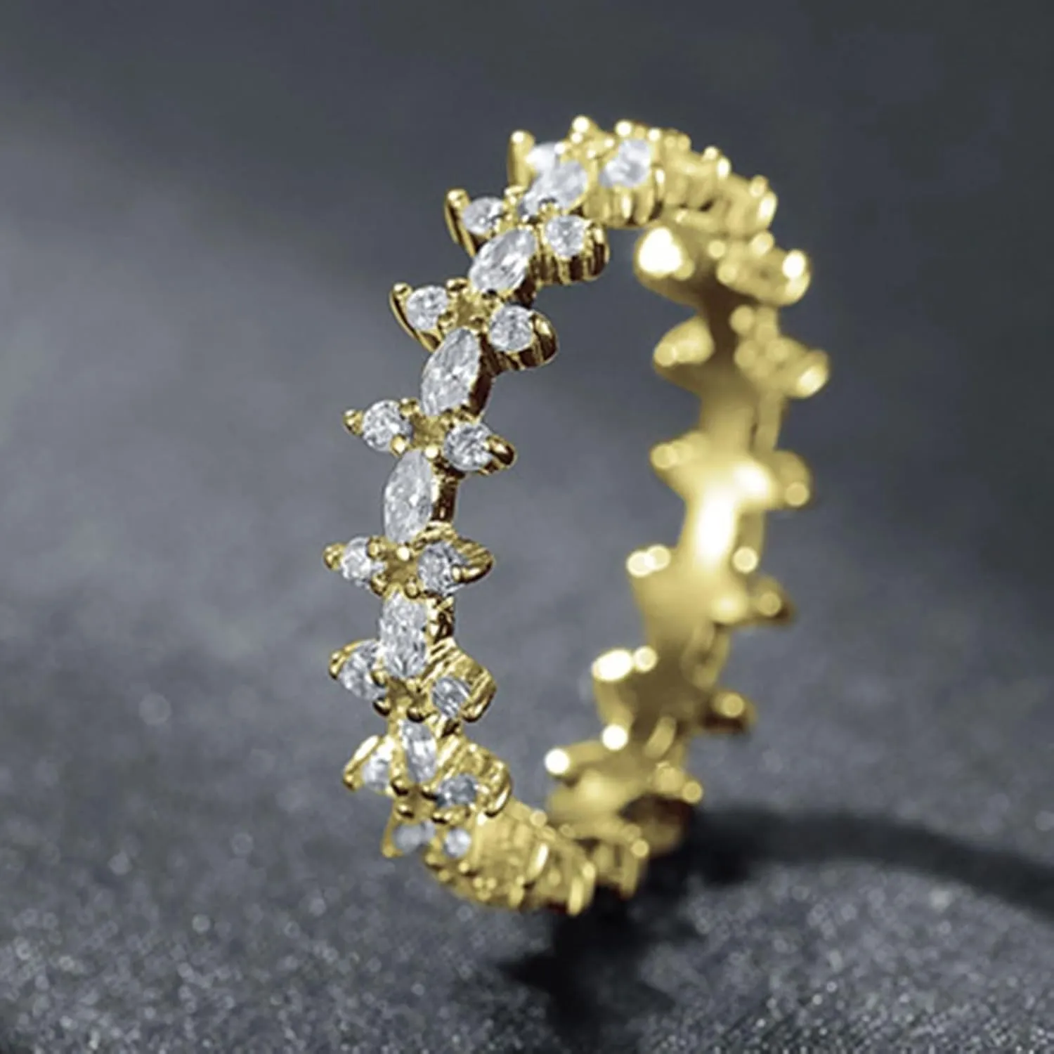 Aienid Gem Rings Engagement Ring Yellow Gold 9K Au375/Au585 Size White Marquise-Shape Moissanite Stackable for Women Wedding