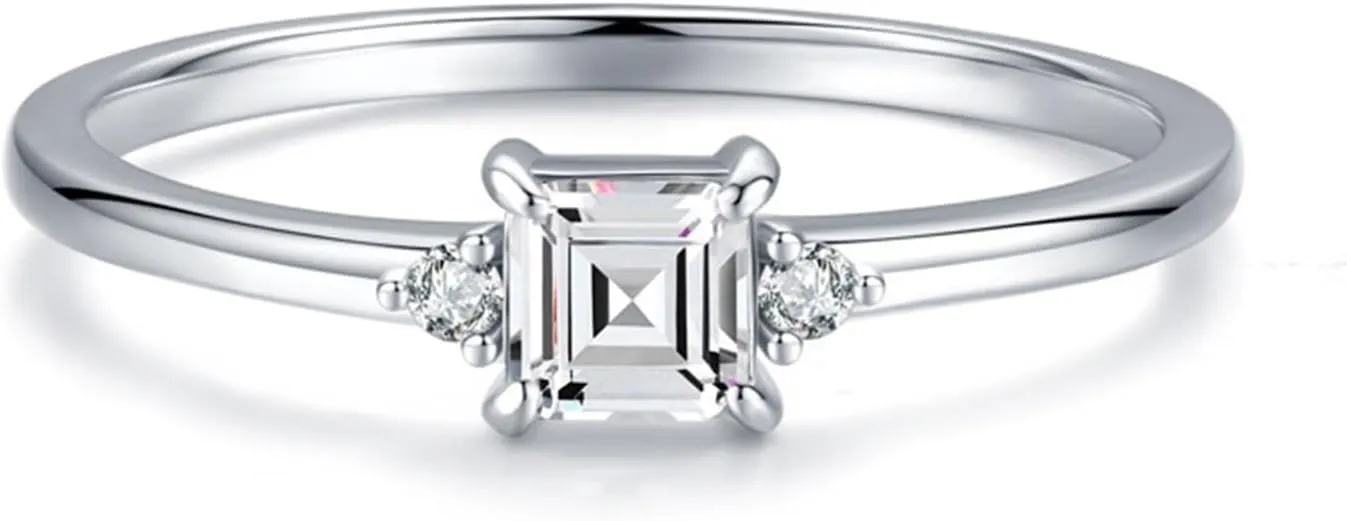 Aienid Jewelry Rings for Women Cluster Plain White Gold Wedding Bands for Women 9K Au375/Au585 Size Square-Shape Moissanite Stackable