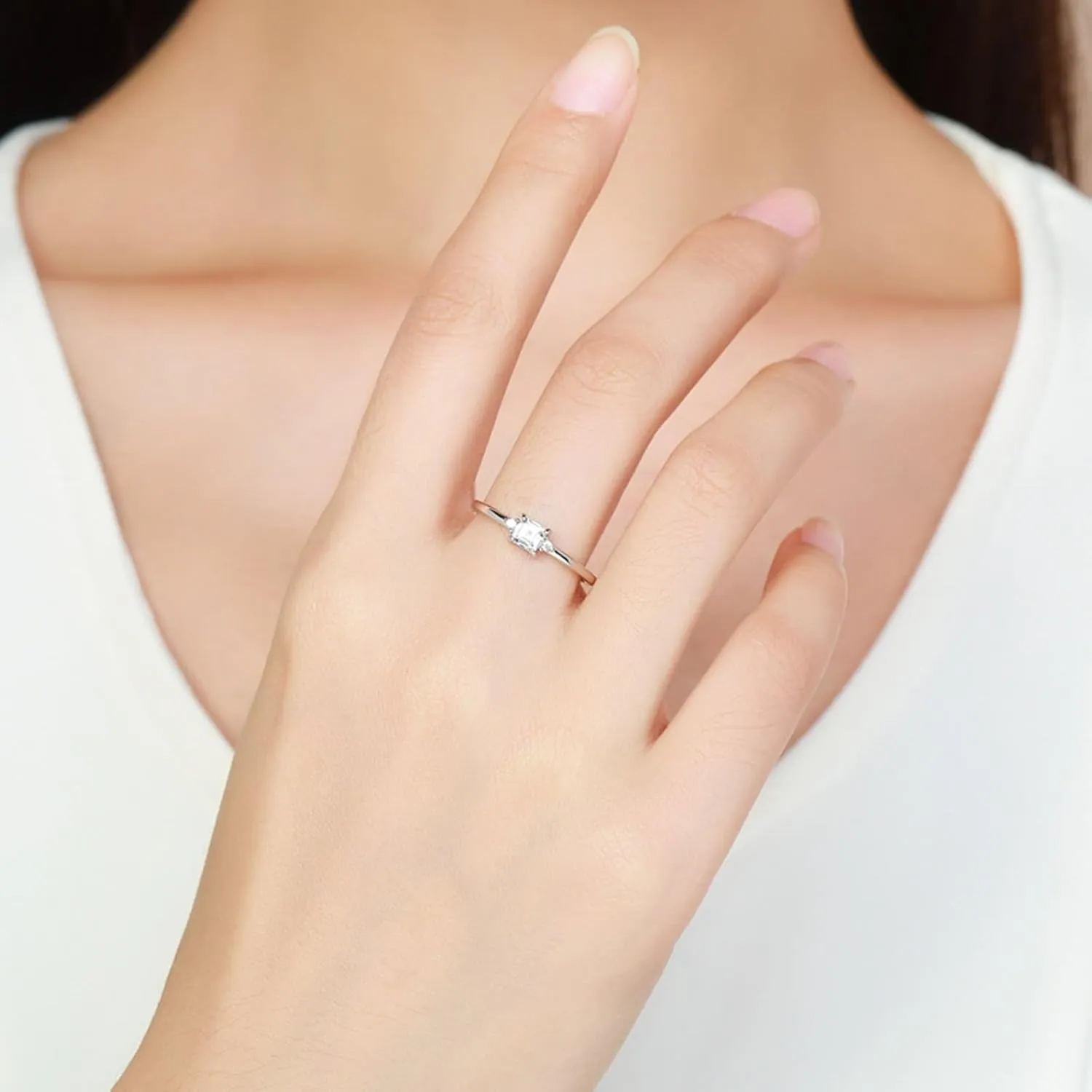 Aienid Jewelry Rings for Women Cluster Plain White Gold Wedding Bands for Women 9K Au375/Au585 Size Square-Shape Moissanite Stackable