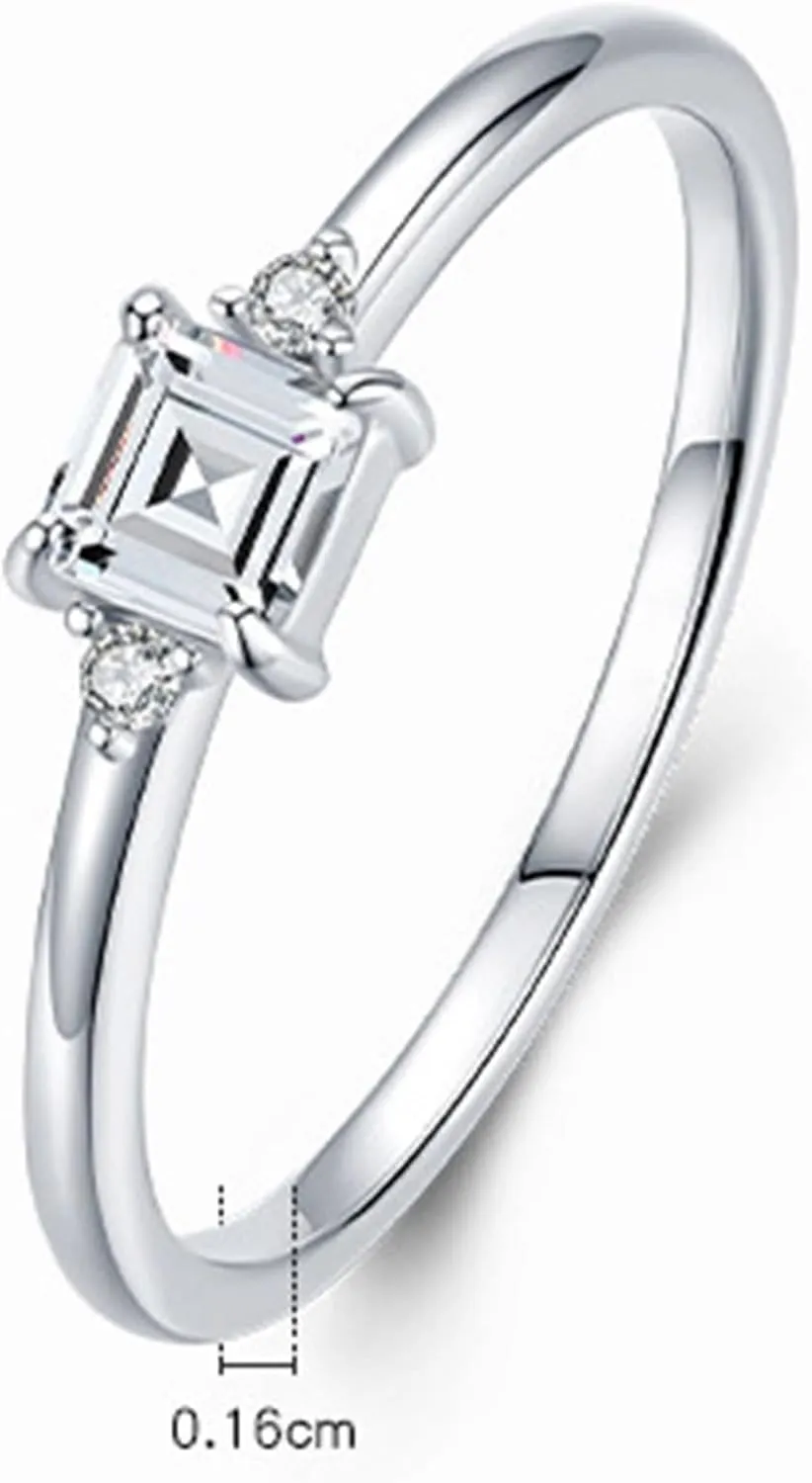 Aienid Jewelry Rings for Women Cluster Plain White Gold Wedding Bands for Women 9K Au375/Au585 Size Square-Shape Moissanite Stackable