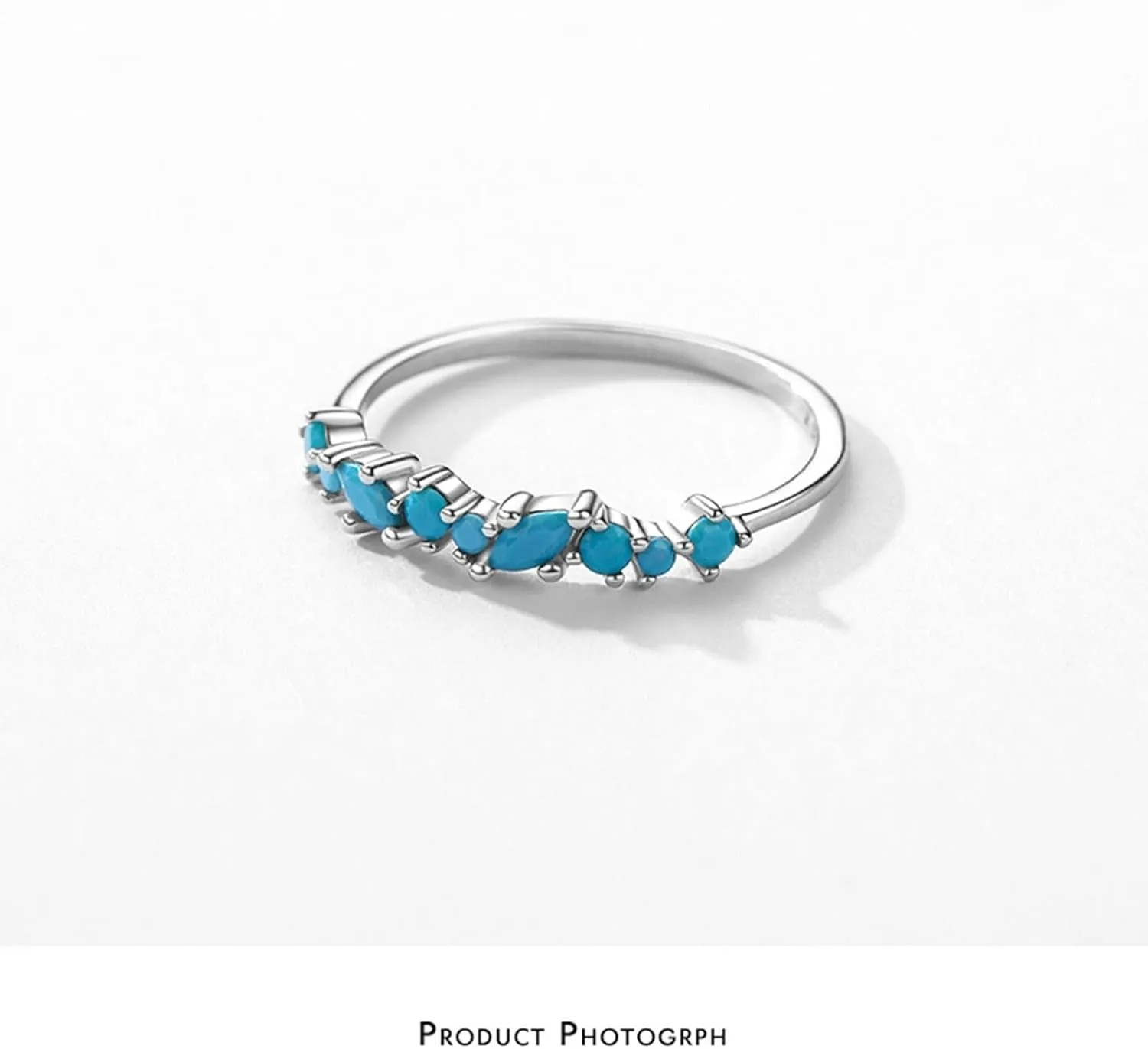 Aienid Simple Engagement Rings Plain White Gold Wedding Bands for Women 9/14K Au375/Au585 Size Blue Marquise-Shape Turquoise Stackable
