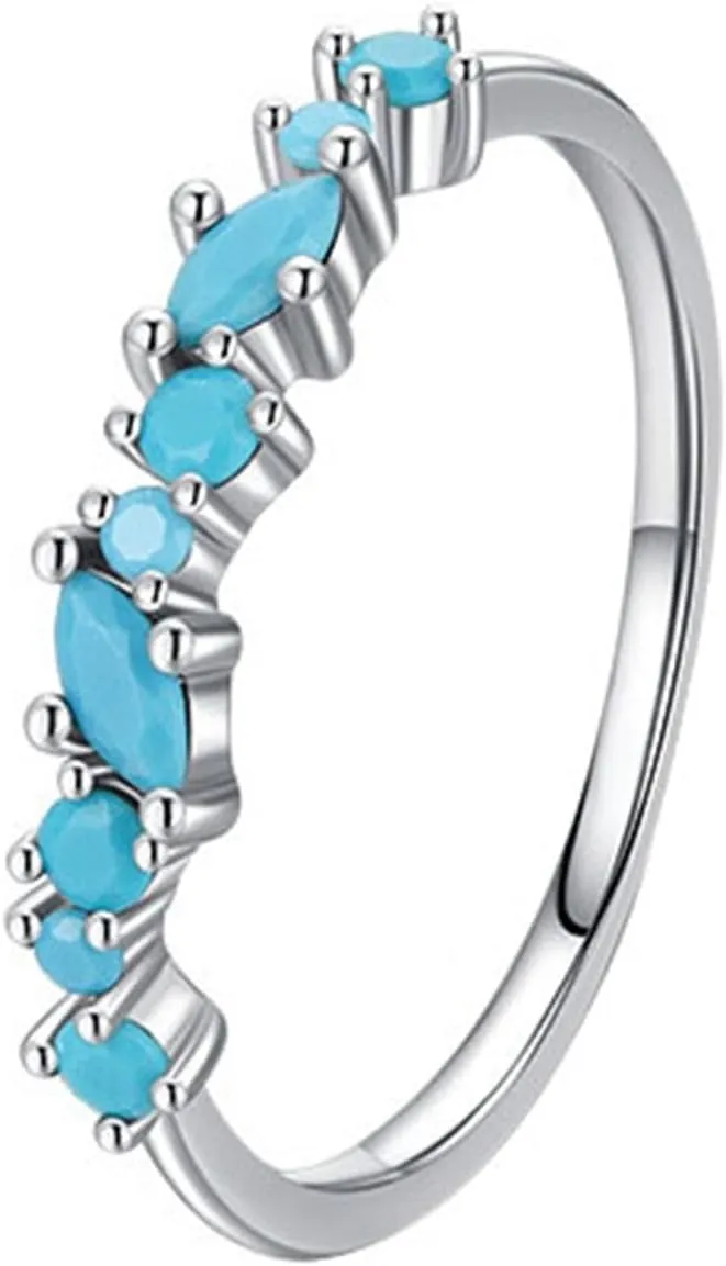 Aienid Simple Engagement Rings Plain White Gold Wedding Bands for Women 9/14K Au375/Au585 Size Blue Marquise-Shape Turquoise Stackable