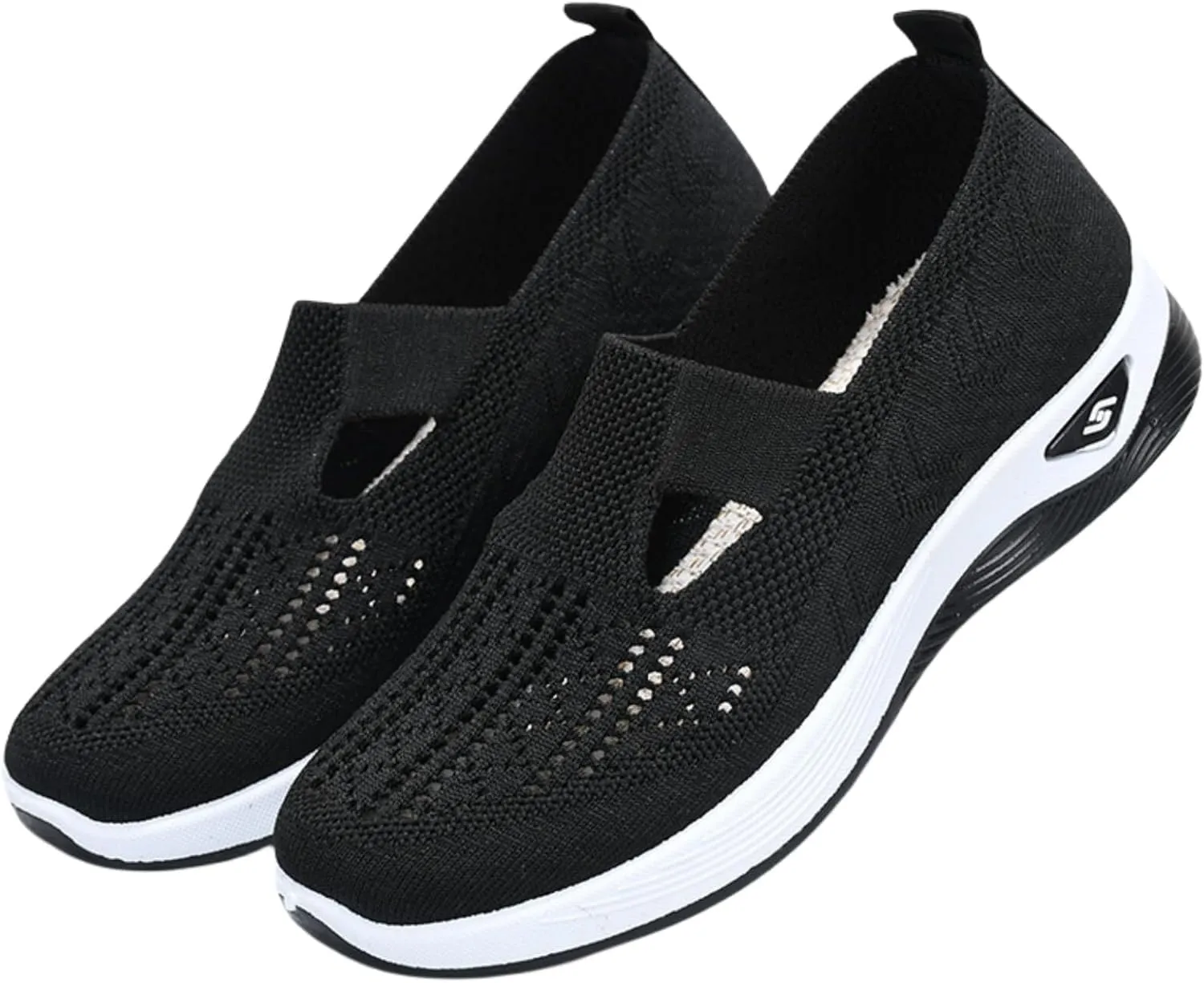 ALECH Women's Woven Orthopedic Sneakers Wide Soft Sole Shoes | Reduce Back and Knee Pressure (Woven-Black,7 Wide)