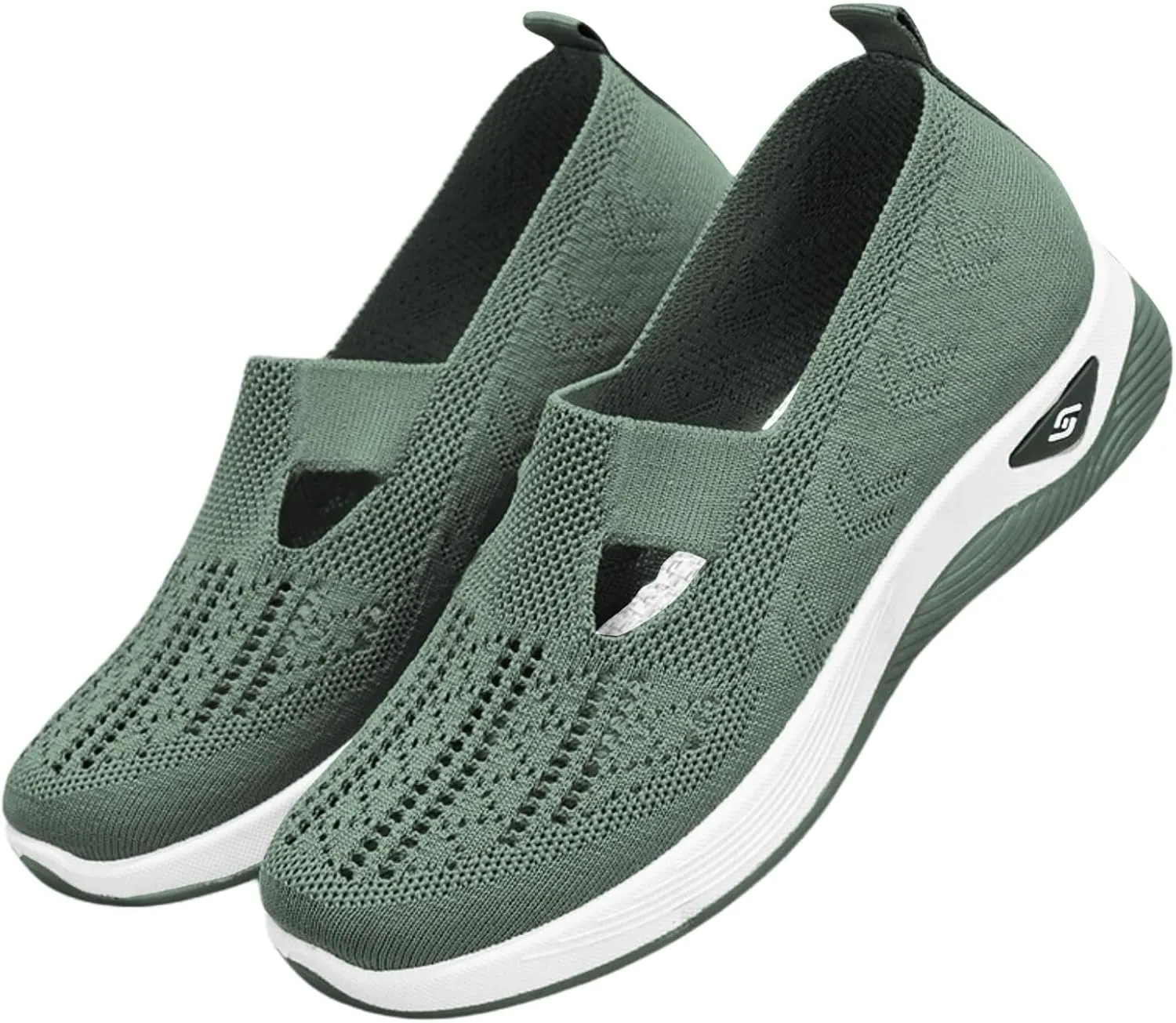 ALECH Women's Woven Orthopedic Sneakers Wide Soft Sole Shoes | Reduce Back and Knee Pressure (Woven-Green,9 Wide)