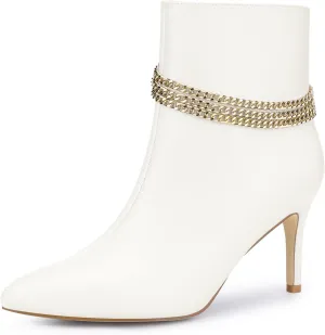 Allegra K Women's Pointy Toe Stiletto Heels Chain Ankle Boots