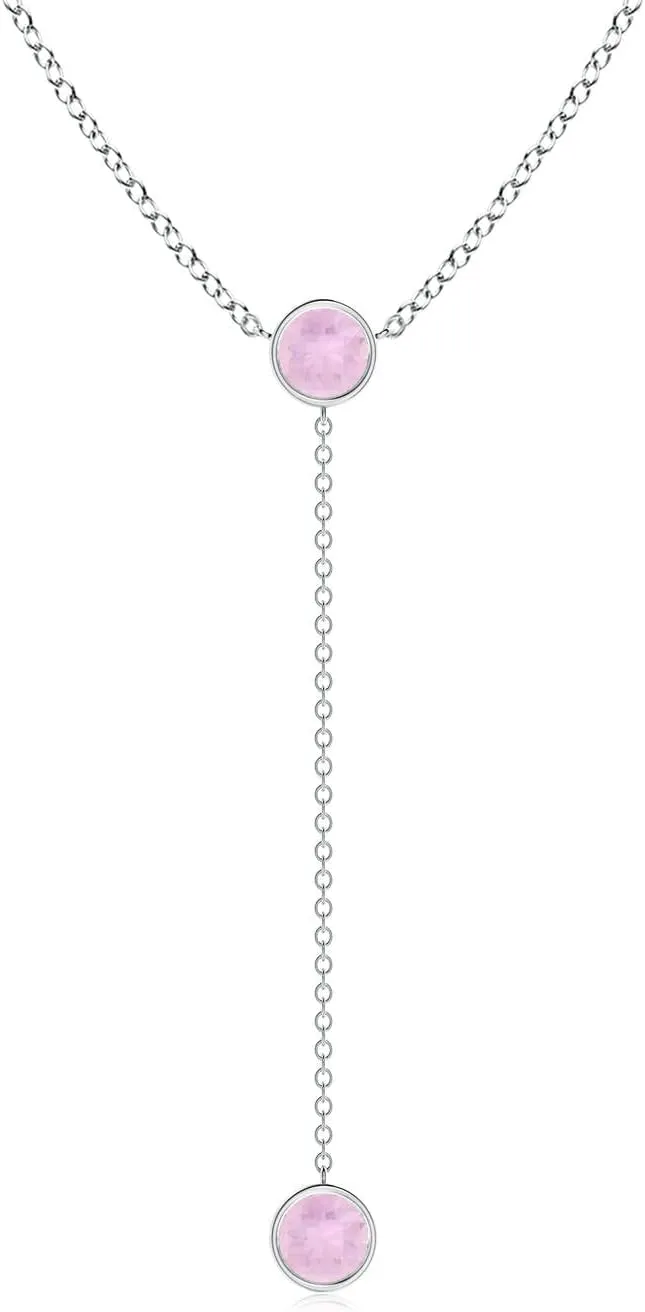 Angara Natural 1 Ct Rose Quartz Two Stone Pendant Necklace for Women in Platinum (Grade-AAAA | Size-5mm) | Birthday, Anniversary, Wedding Jewelry Gift For Women