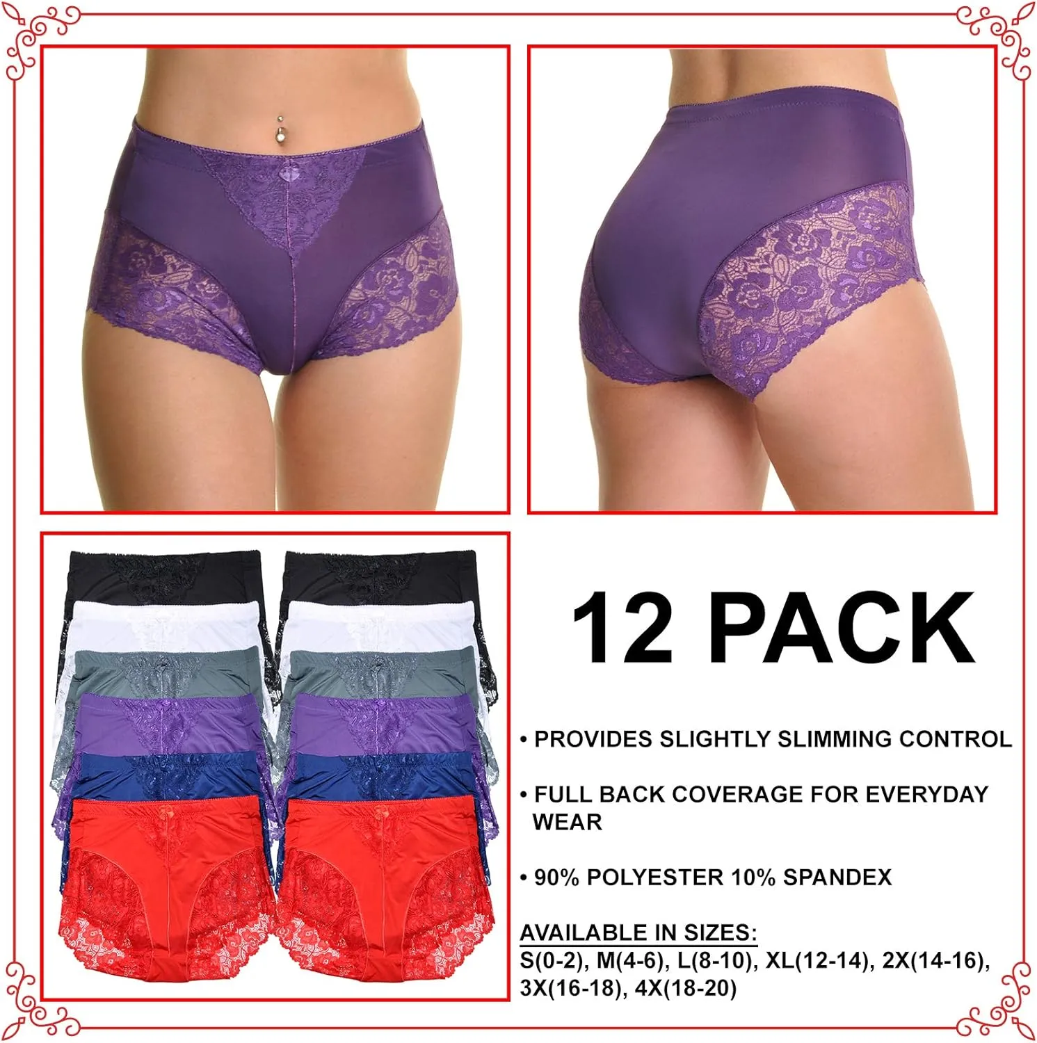 Angelina Women's High Waist Boxer Briefs with Lace Accent Detail