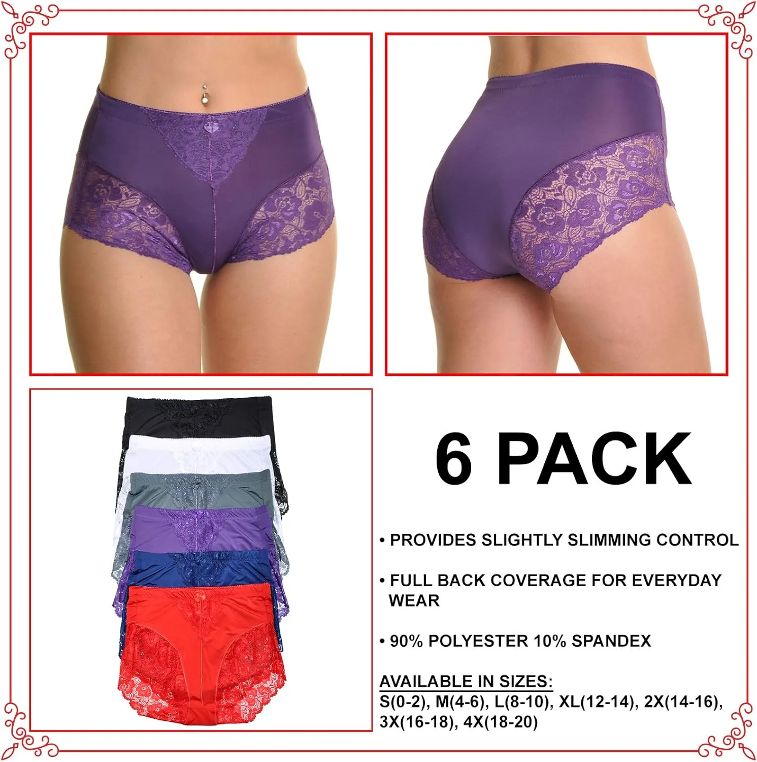 Angelina Women's High Waist Boxer Briefs with Lace Accent Detail