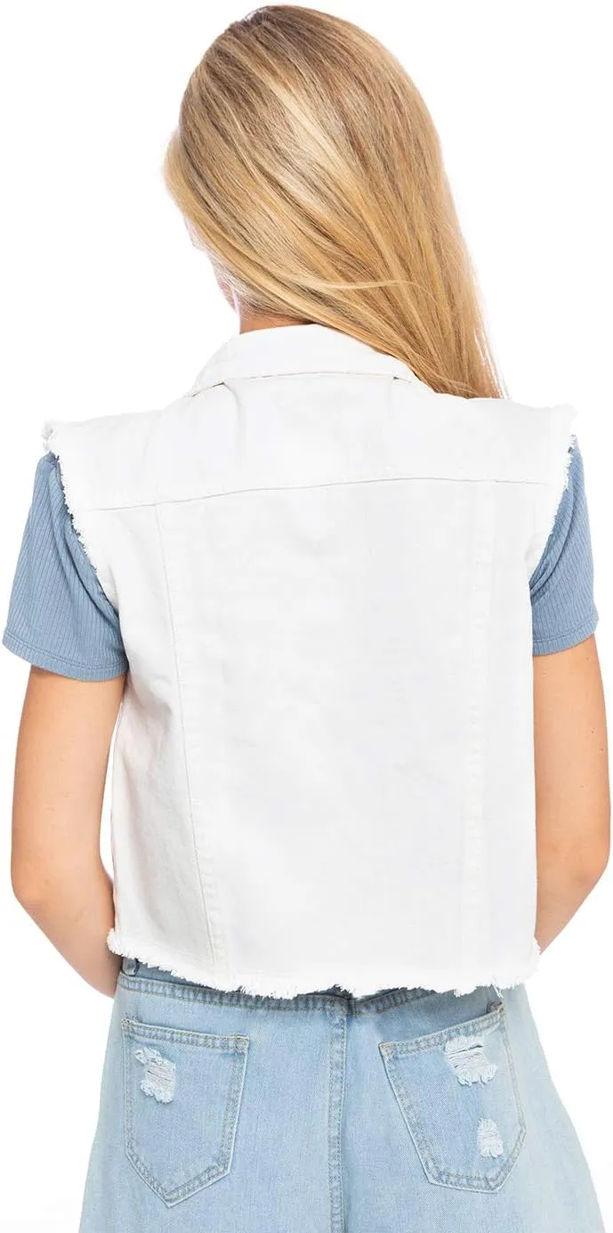 Anna-Kaci Women's Cropped Denim Vest Sleeveless Cotton Rivet Fitted Jean Vest Jacket